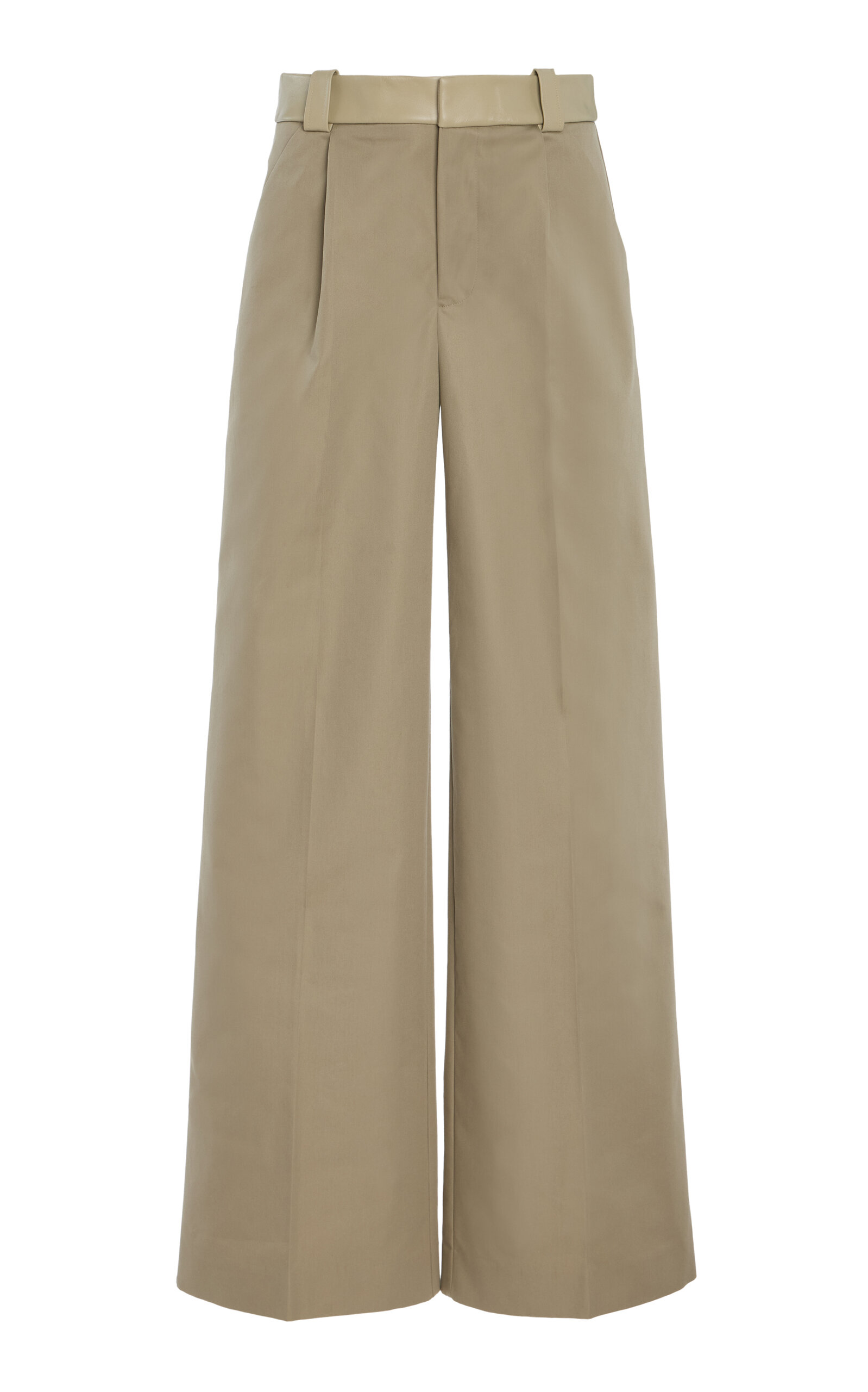 Christopher Esber Leather-detailed Cotton Wide-leg Trousers In Neutral