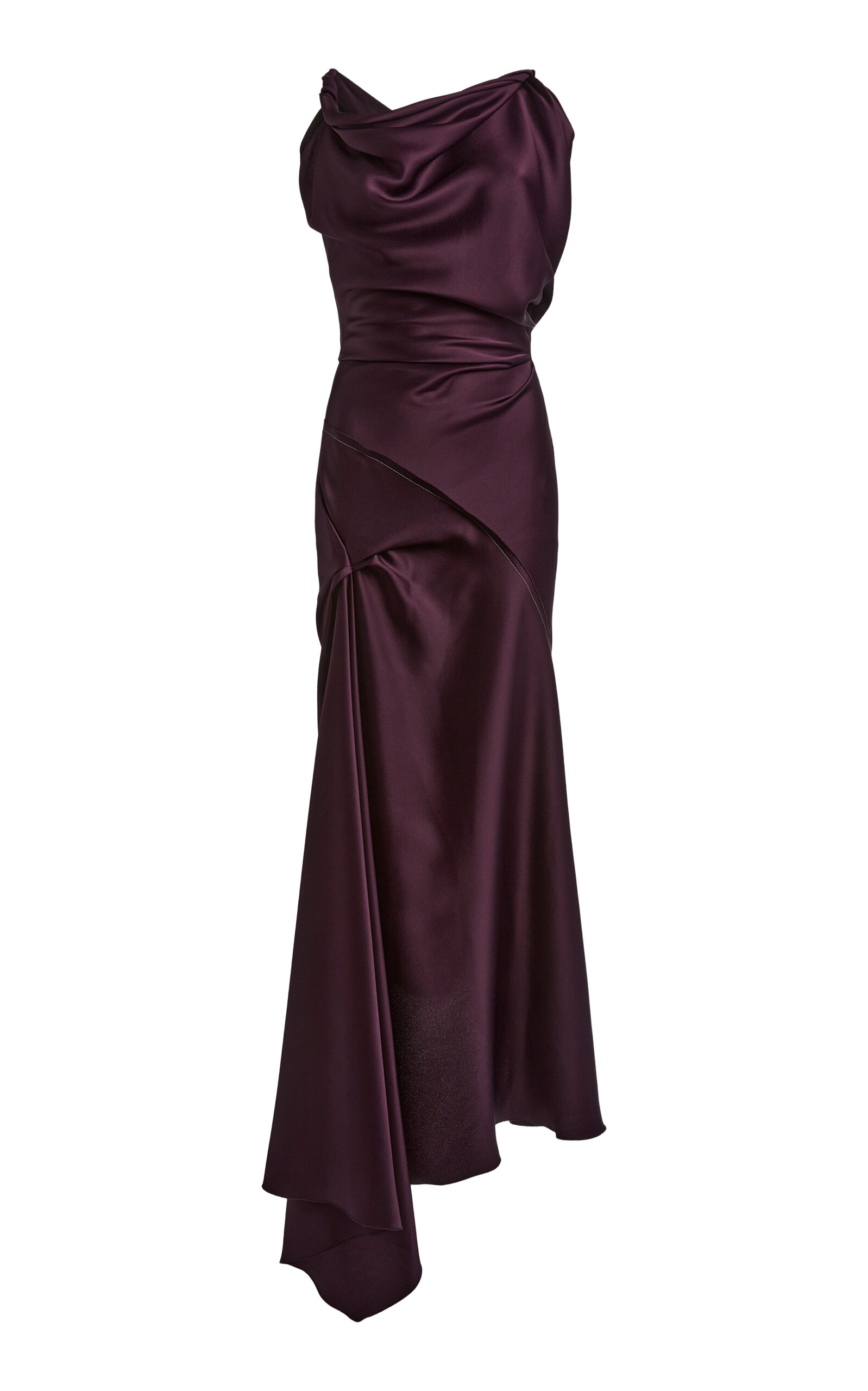 Victoria Beckham Asymmetric Draped Satin Midi Dress - Berry