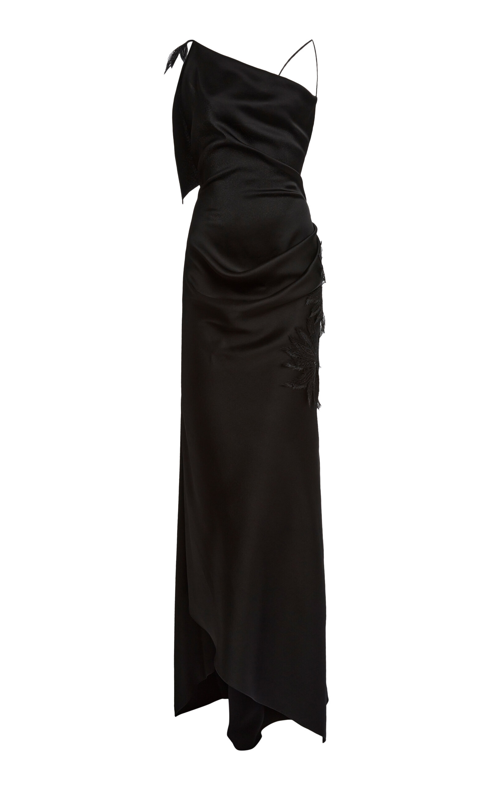 Victoria Beckham Asymmetric Draped Satin Gown - Black - Women's Clothing