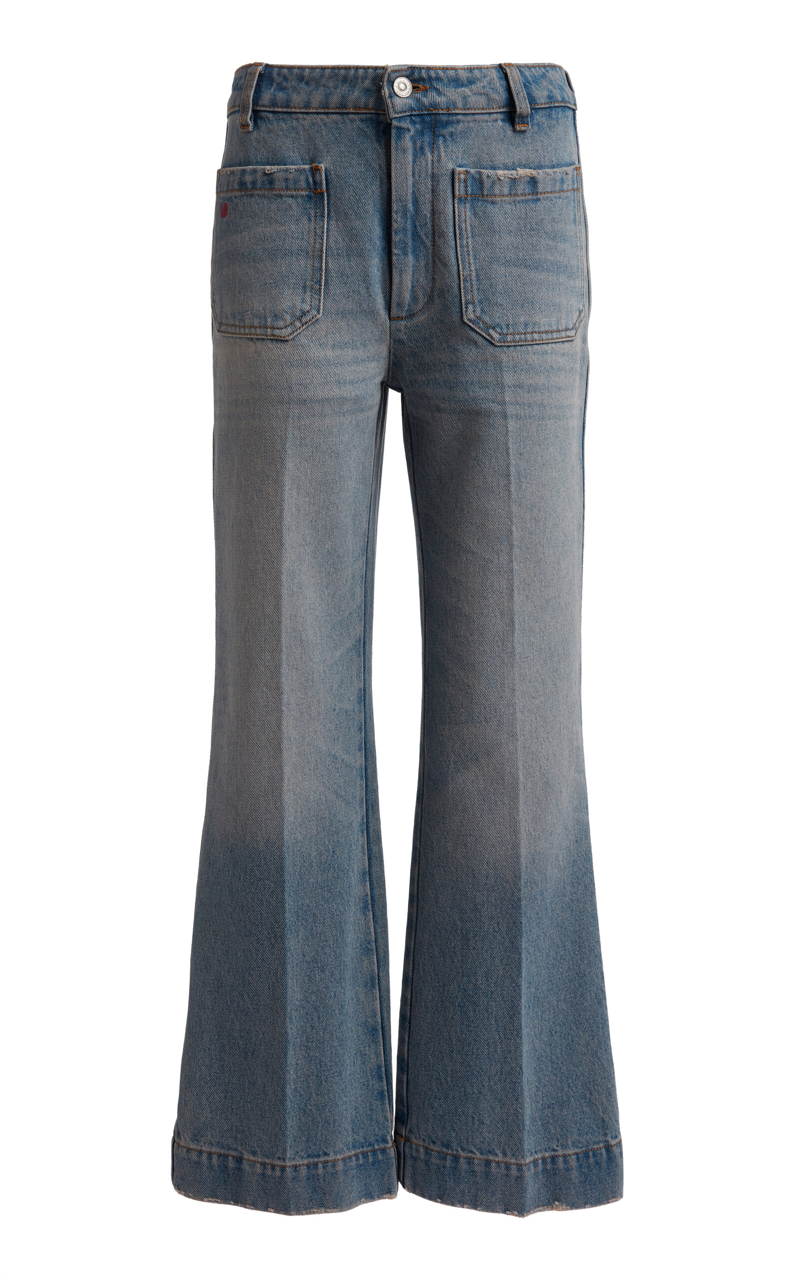 Victoria Beckham Alina Rigid Cropped Kick-Flare Jeans - Light Wash