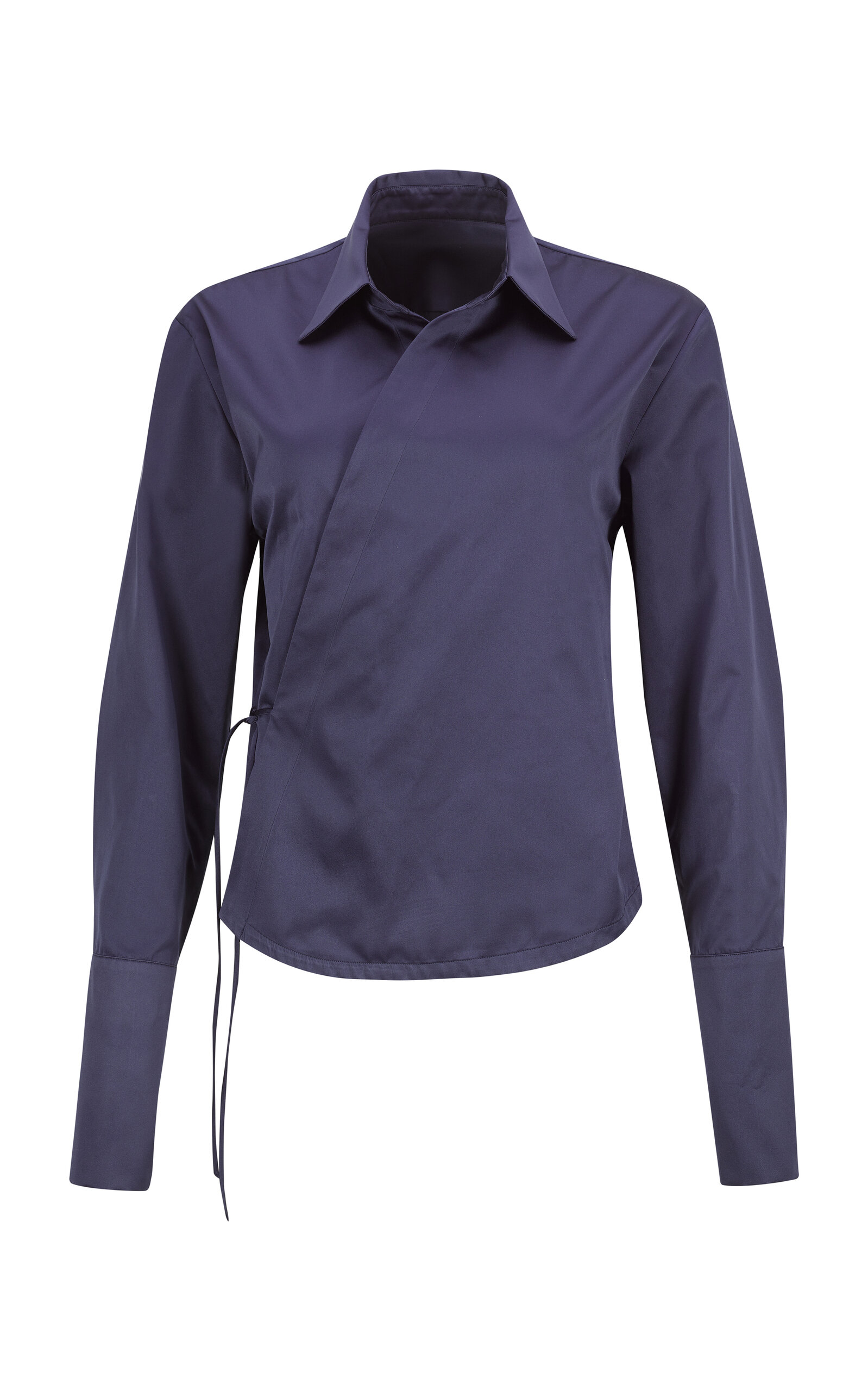 BETTTER Astor Wrap-Front Satin Shirt - Navy