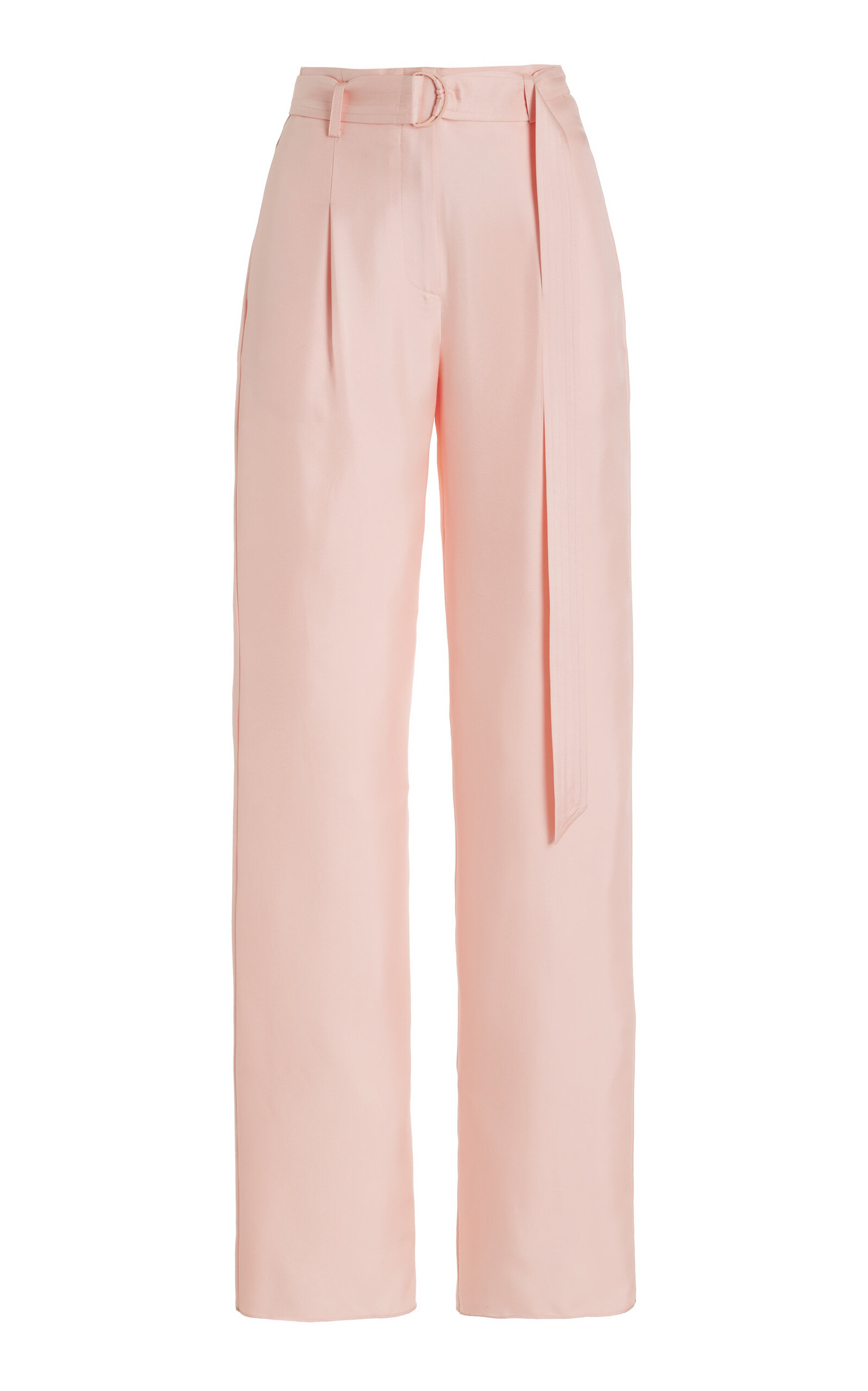 Belted Silk-Twill Wide-Leg Pants