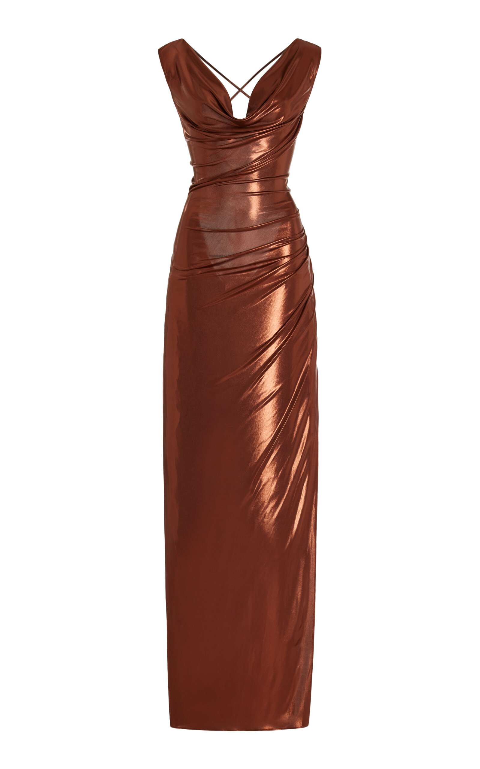 Lapointe Coated Jersey Cowl Neck Gown In Metallic