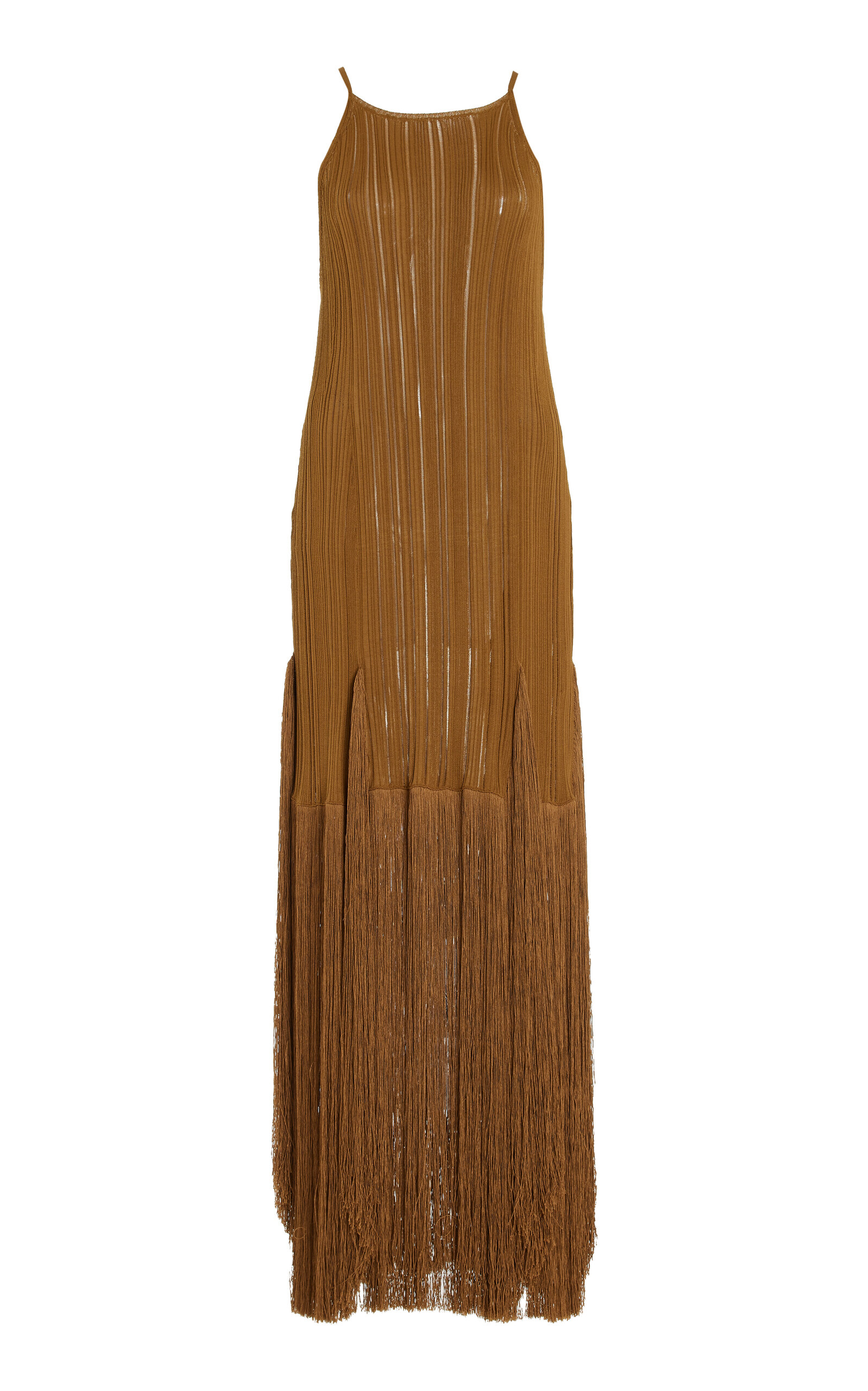 Proenza Schouler Everly Fringed Knit Maxi Dress In Bronze