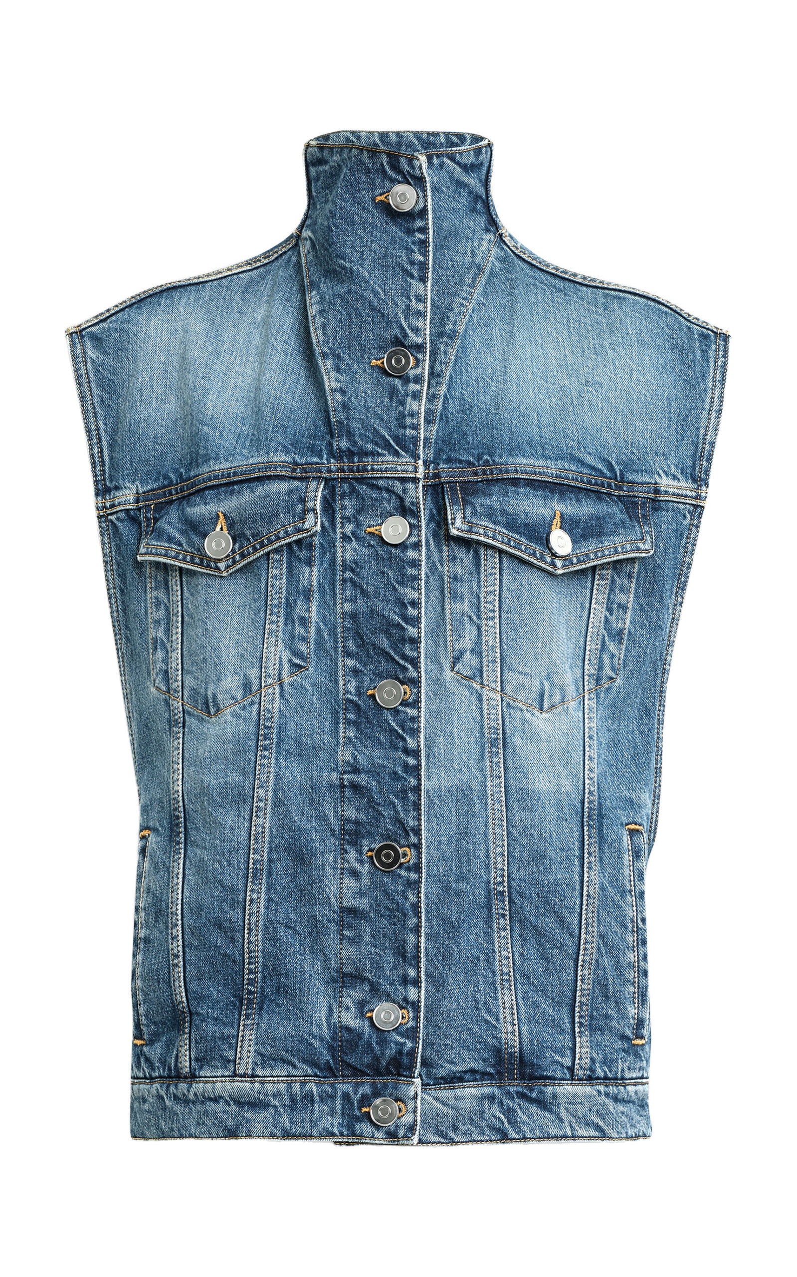 Alaïa Womens Alaia High-neck Faded-wash Regular-fit Denim-blend Vest In Blue