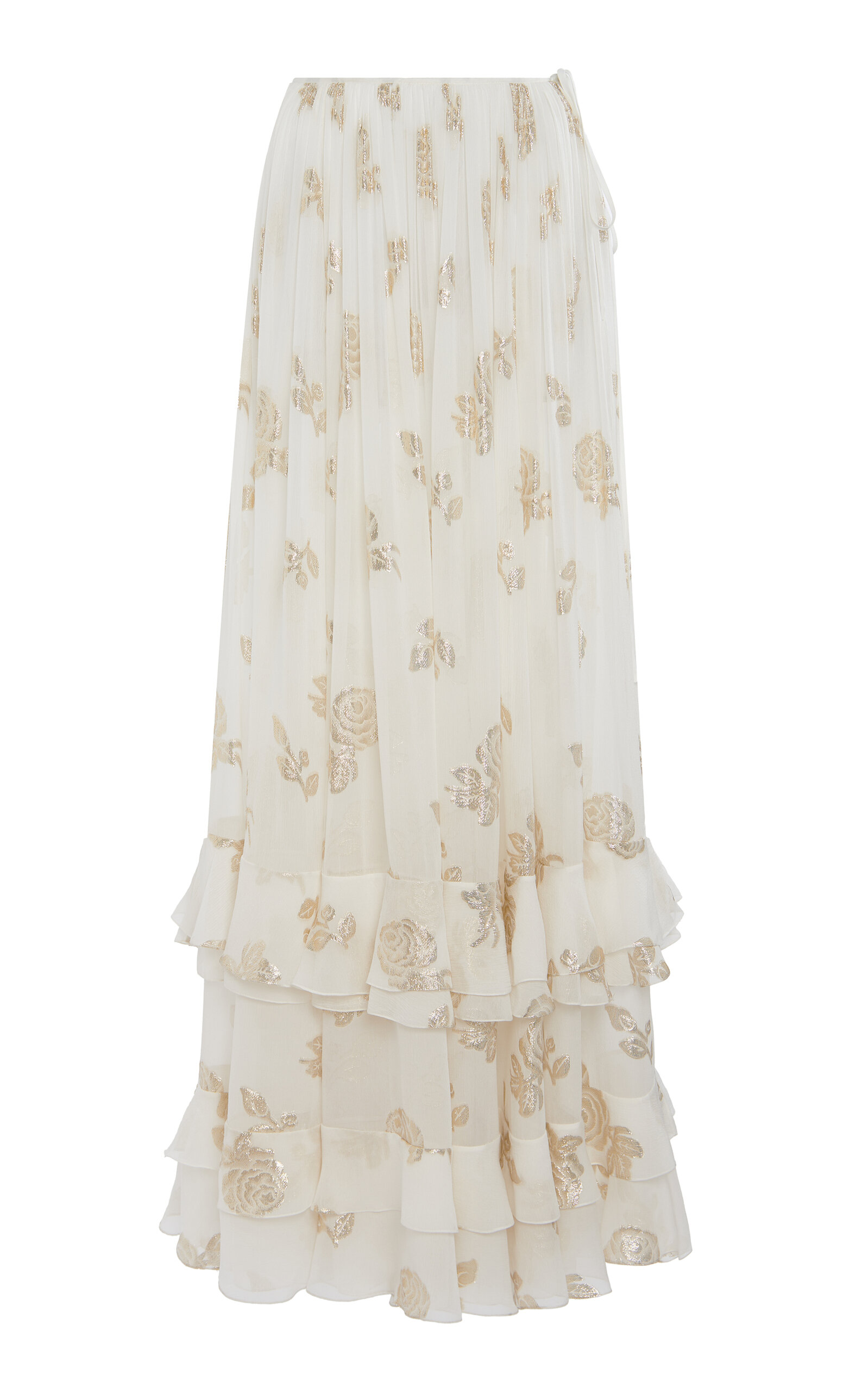 Chloé Metallic Silk Jacquard Maxi Skirt In White