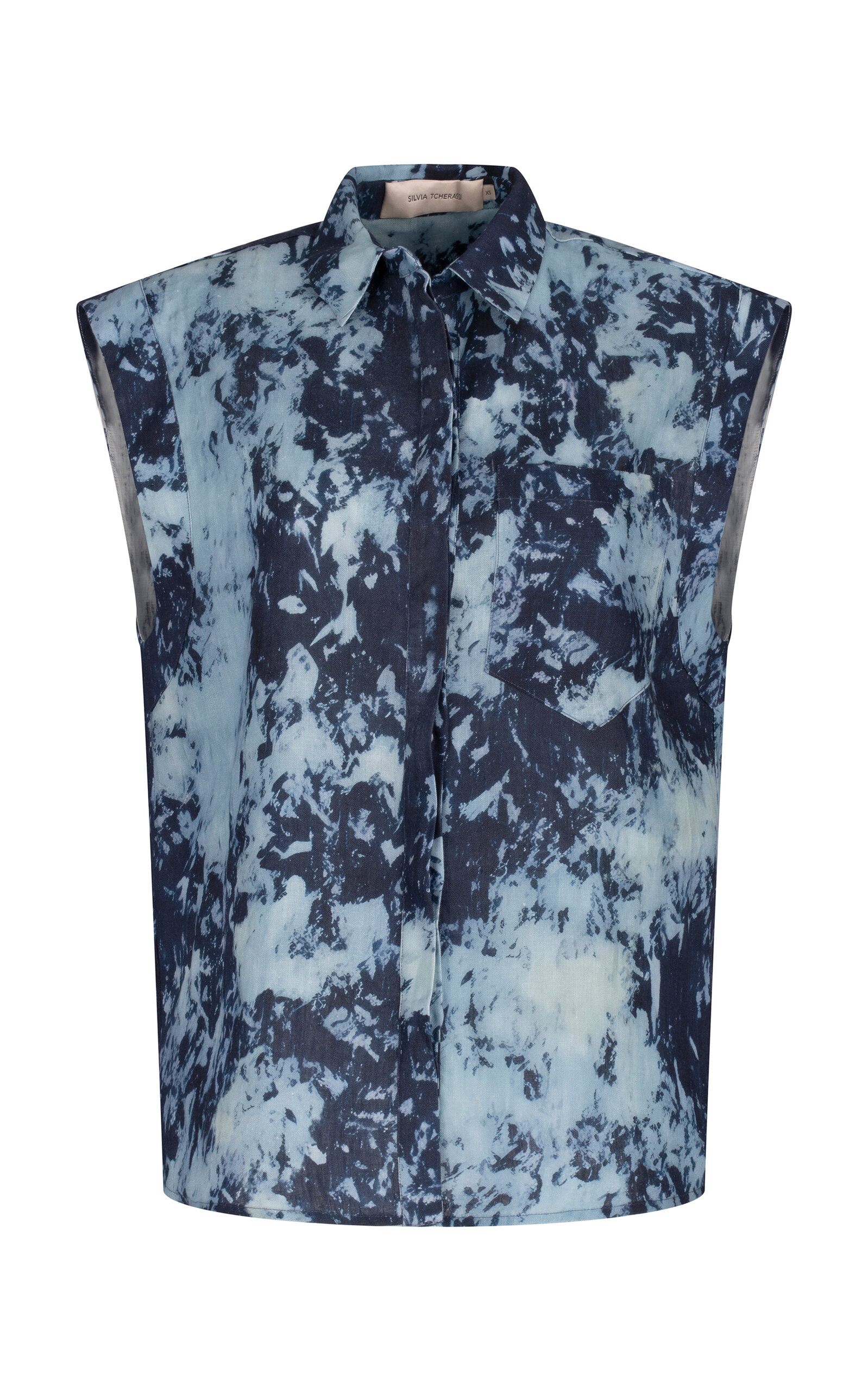 Silvia Tcherassi Rina Tie-dye Linen Button-down Blouse In Blue