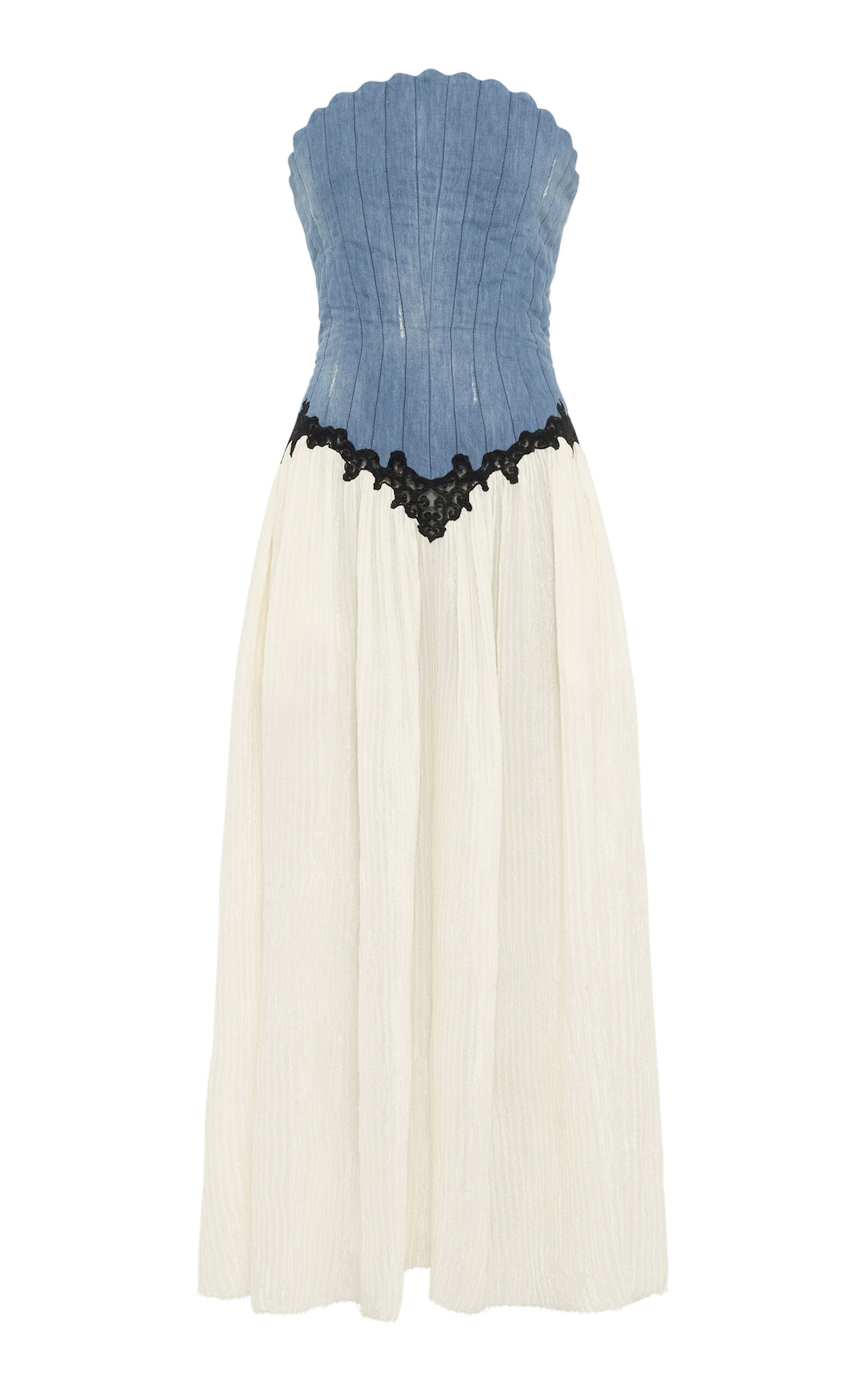 Gabriela Hearst Glenn Lace Maxi Dress In Light Blue Recycled Cotton Linen Denim In Light Blue Denim