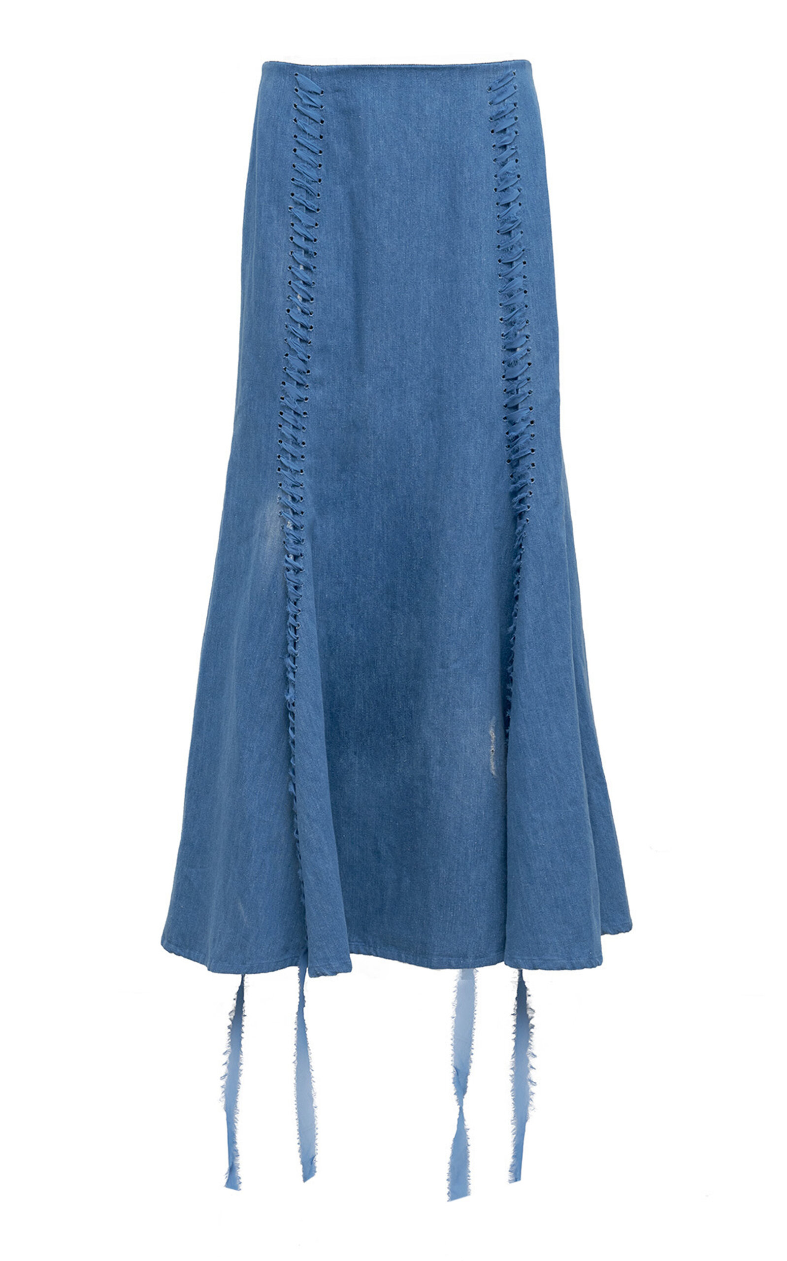 Gabriela Hearst Dion Lace-Up Cotton-Linen Denim Maxi Skirt