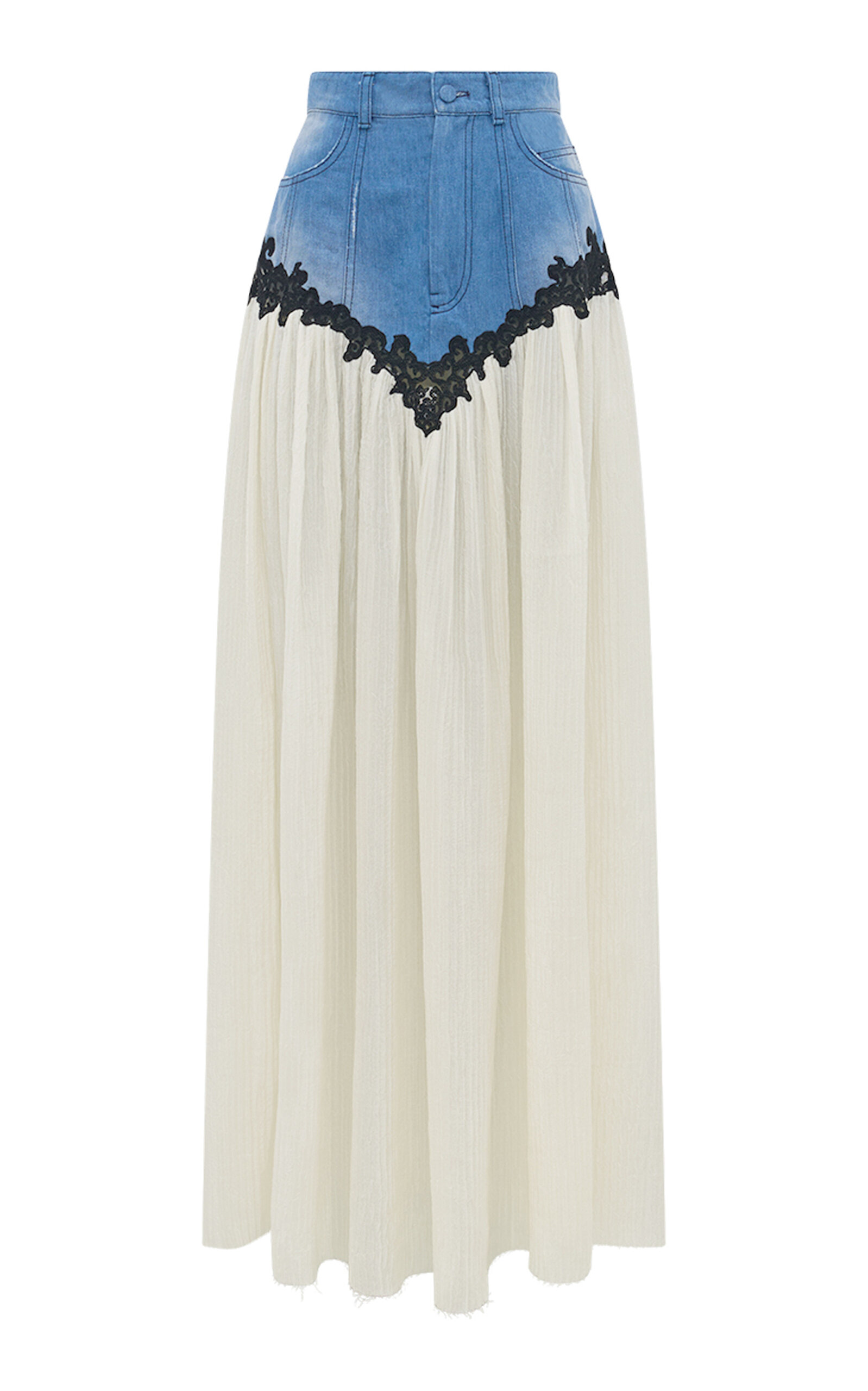Leigh Lace-Trimmed Cotton-Linen Denim Maxi Skirt