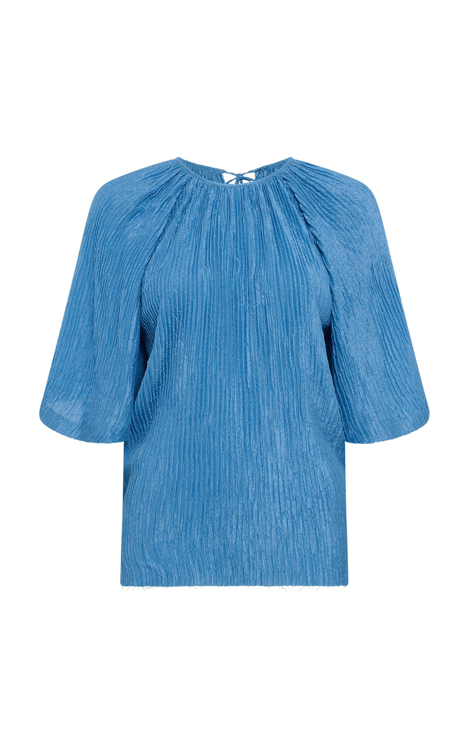 Gabriela Hearst Nula Top In Sky Plisse Silk In Light Blue