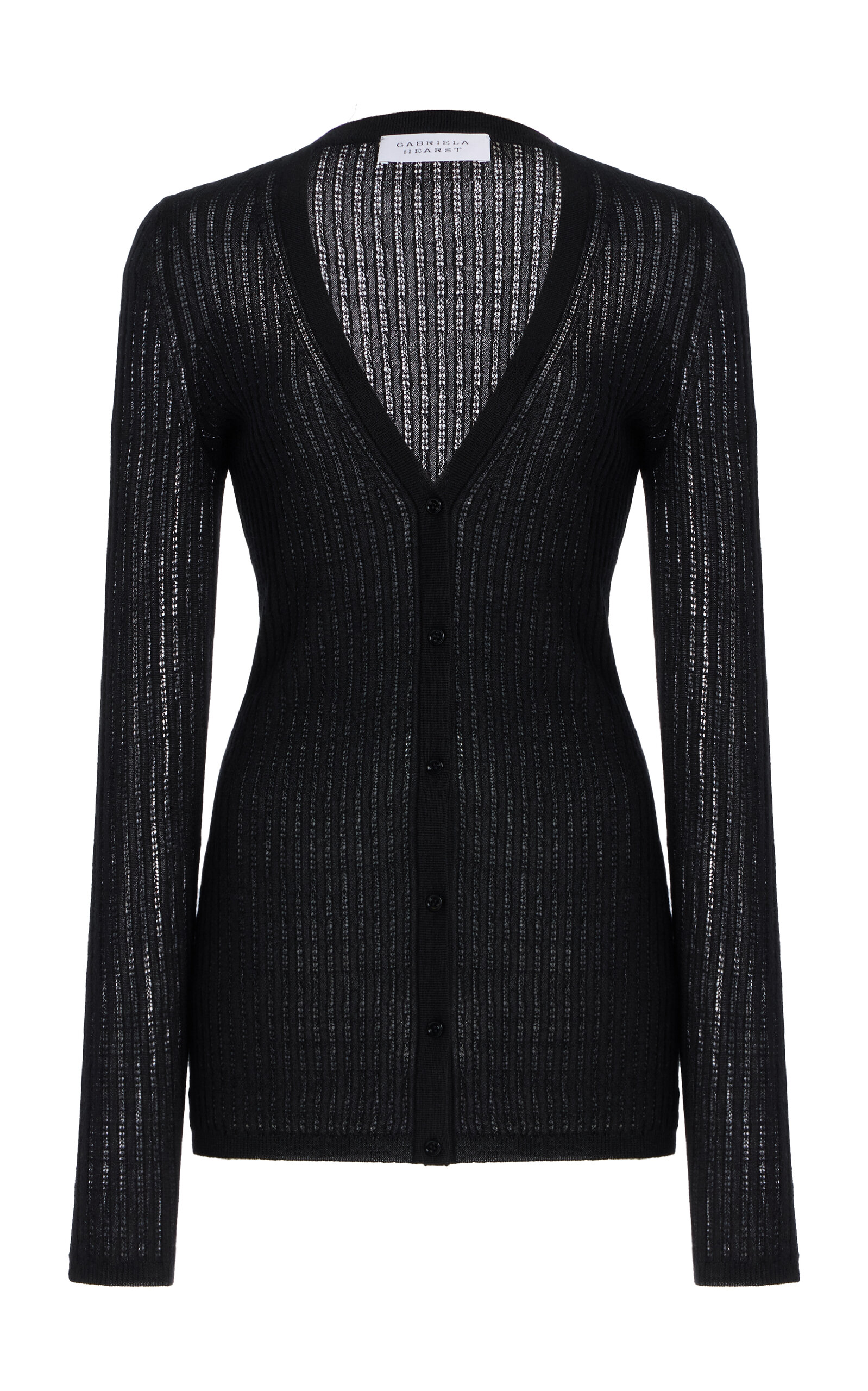 Gabriela Hearst Emma Pointelle Knit Cardigan In Black Cashmere Silk In Black