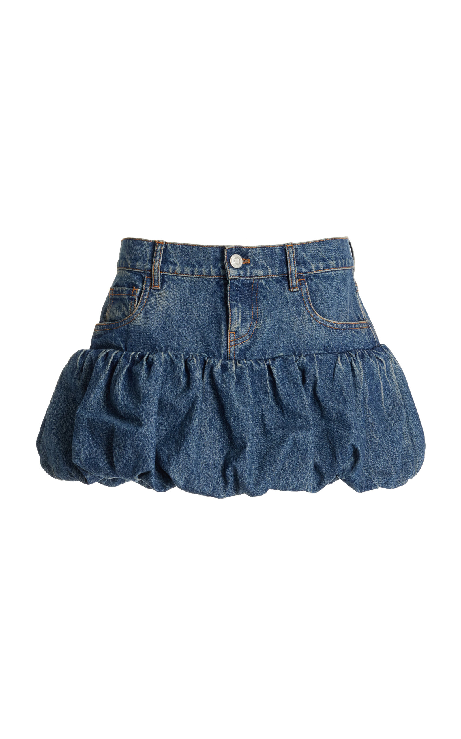 Shop Coperni Bubble-hem Denim Mini Skirt In Medium Wash