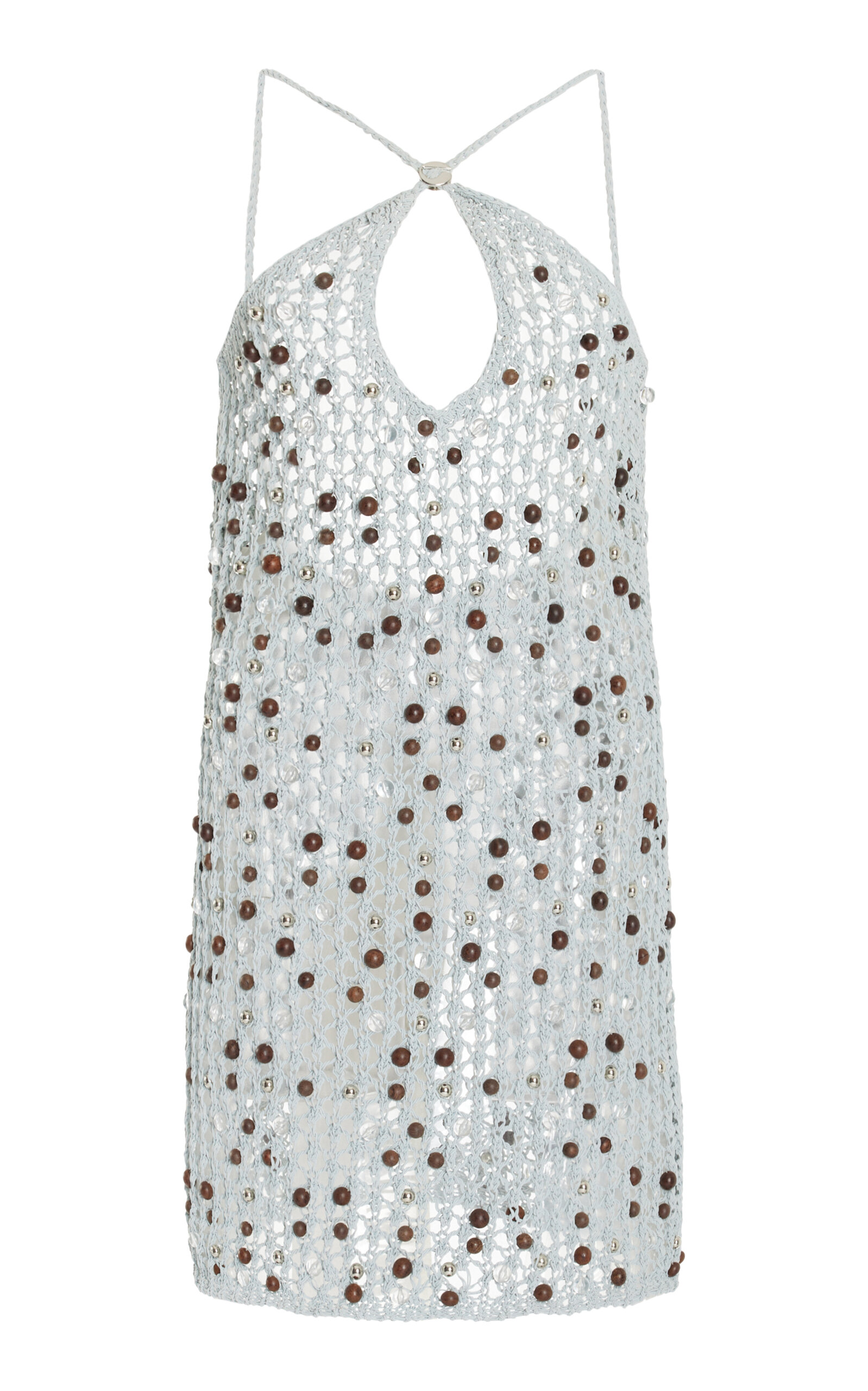 Coperni Crossover Mini Dress With Grey Wood Accents In Grey