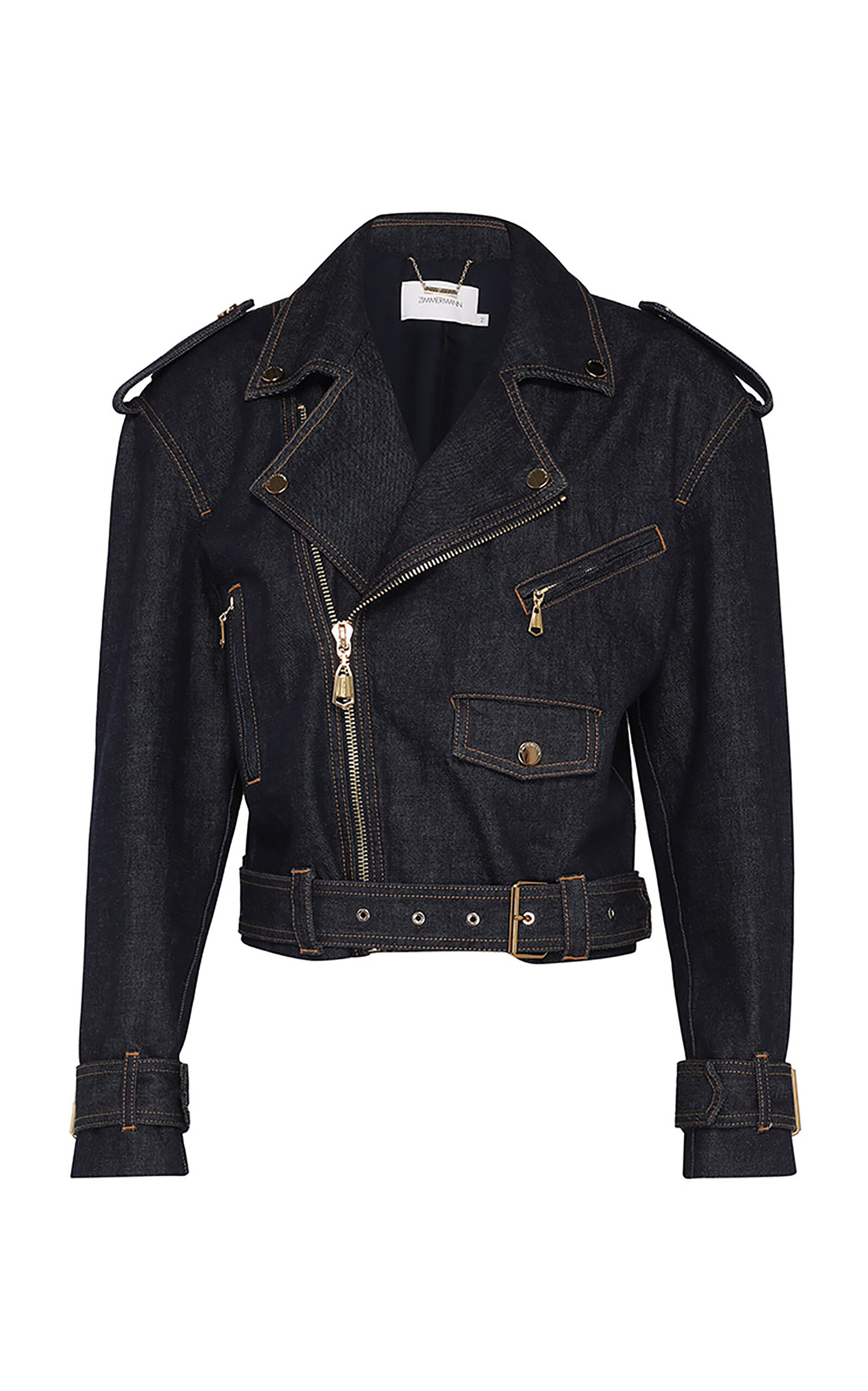 Zimmermann Crush Denim Biker Jacket In Black