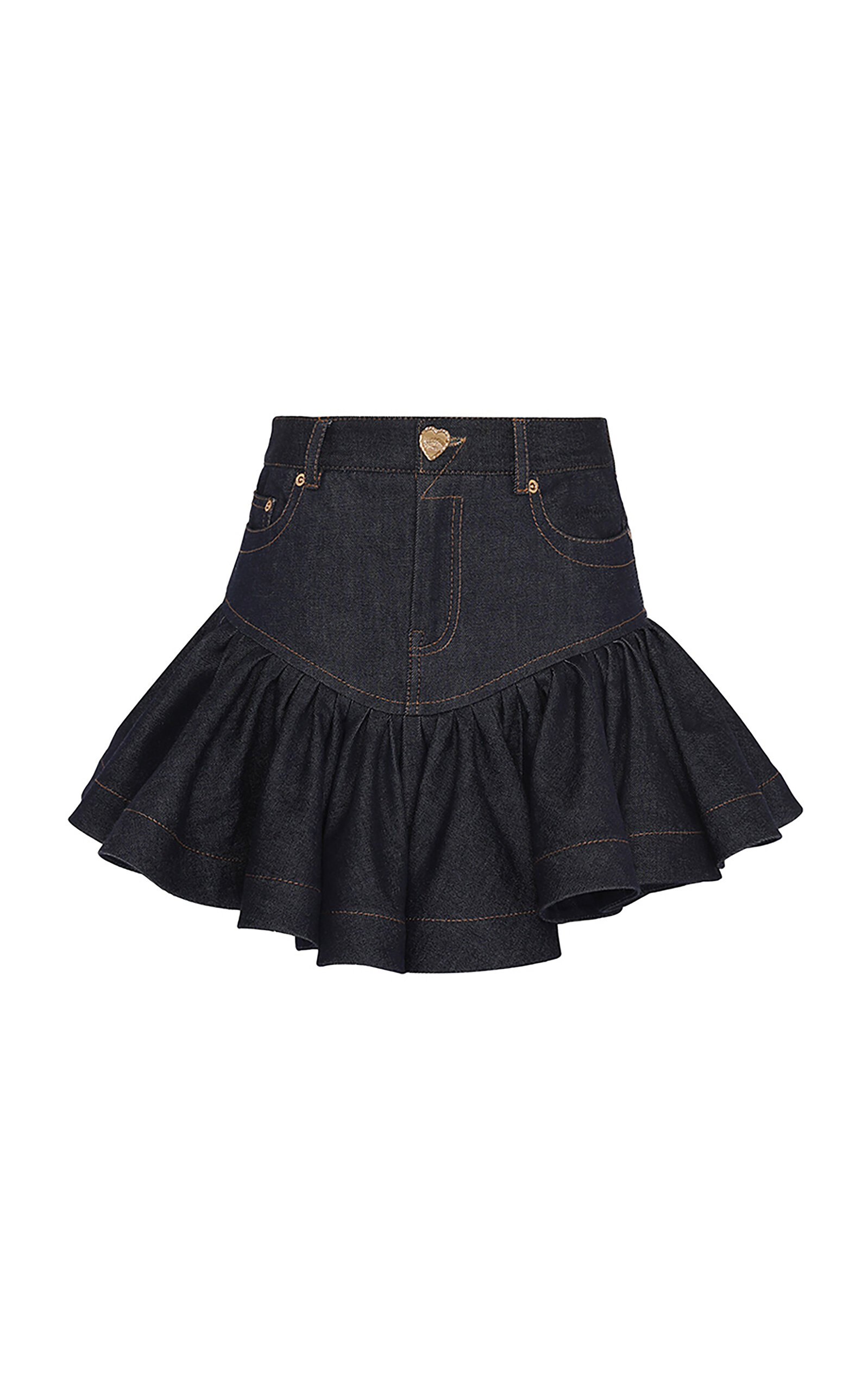 Zimmermann Crushed Flared Denim Mini Skirt - Dark Wash