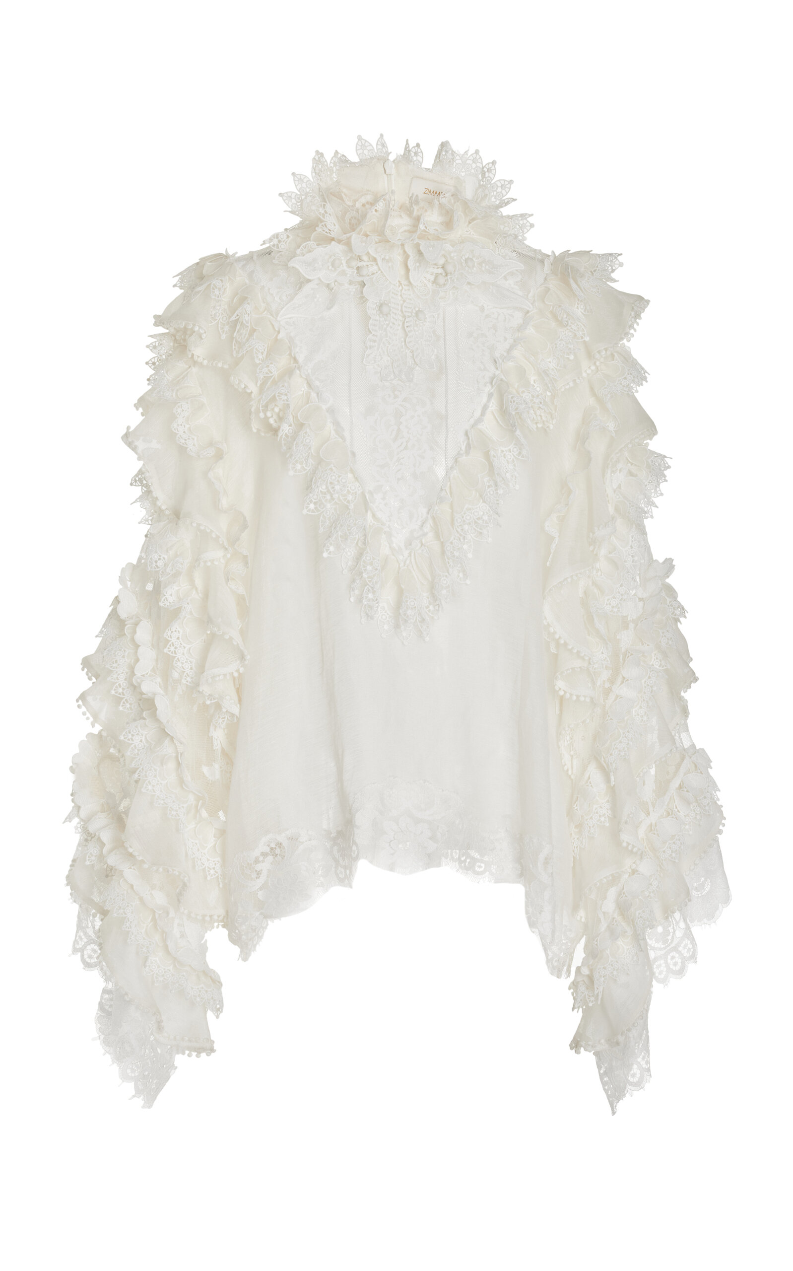 Zimmermann Crush Lace-Trimmed Ruffle Linen-Silk Top - Ivory