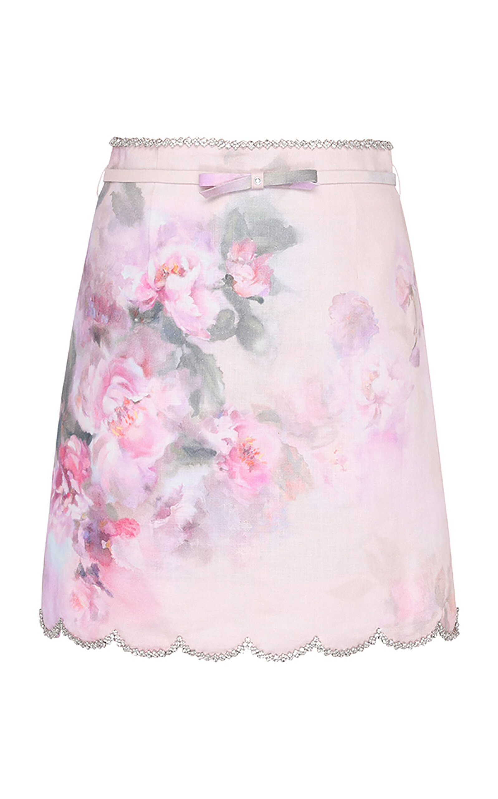 Zimmermann Delicate Floral Print Skirt With Scalloped Hemline In Pink