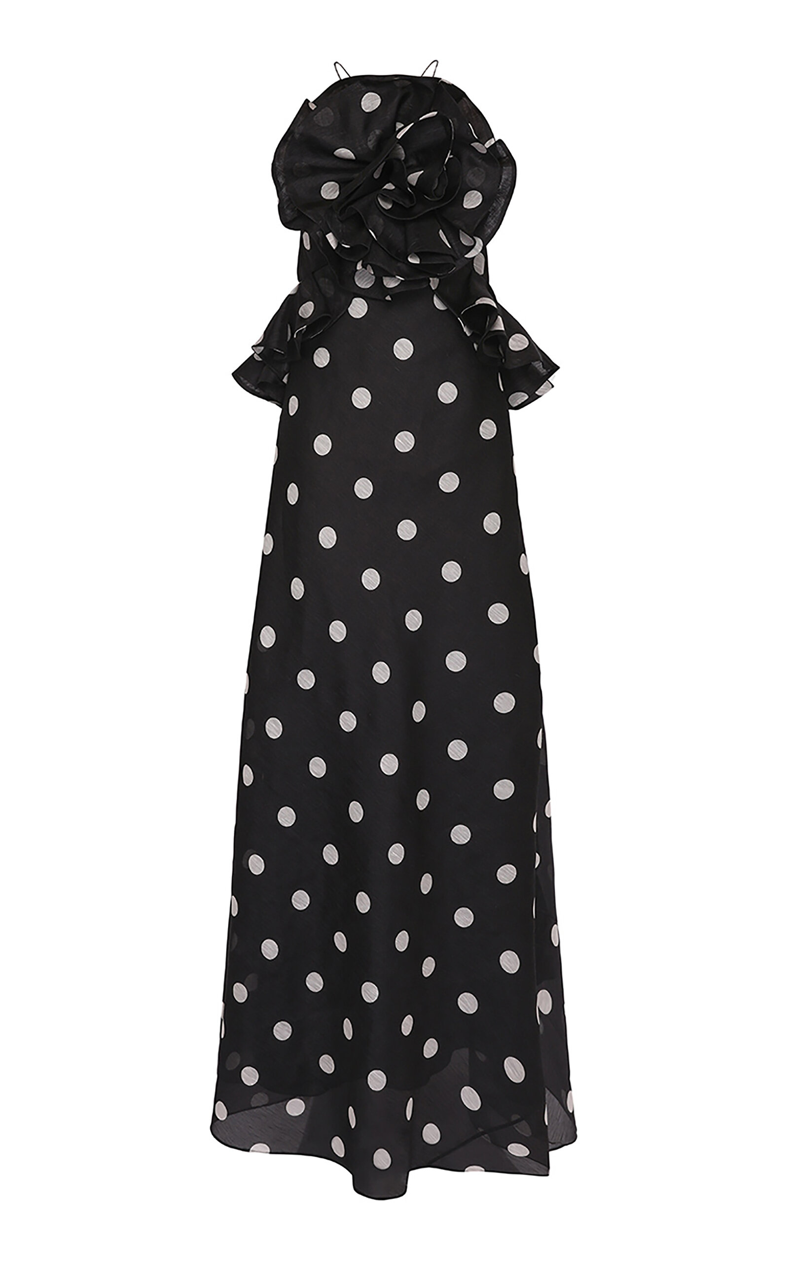 Shop Zimmermann Crush Rosette Polka-dot Linen-silk Maxi Dress In Black,white