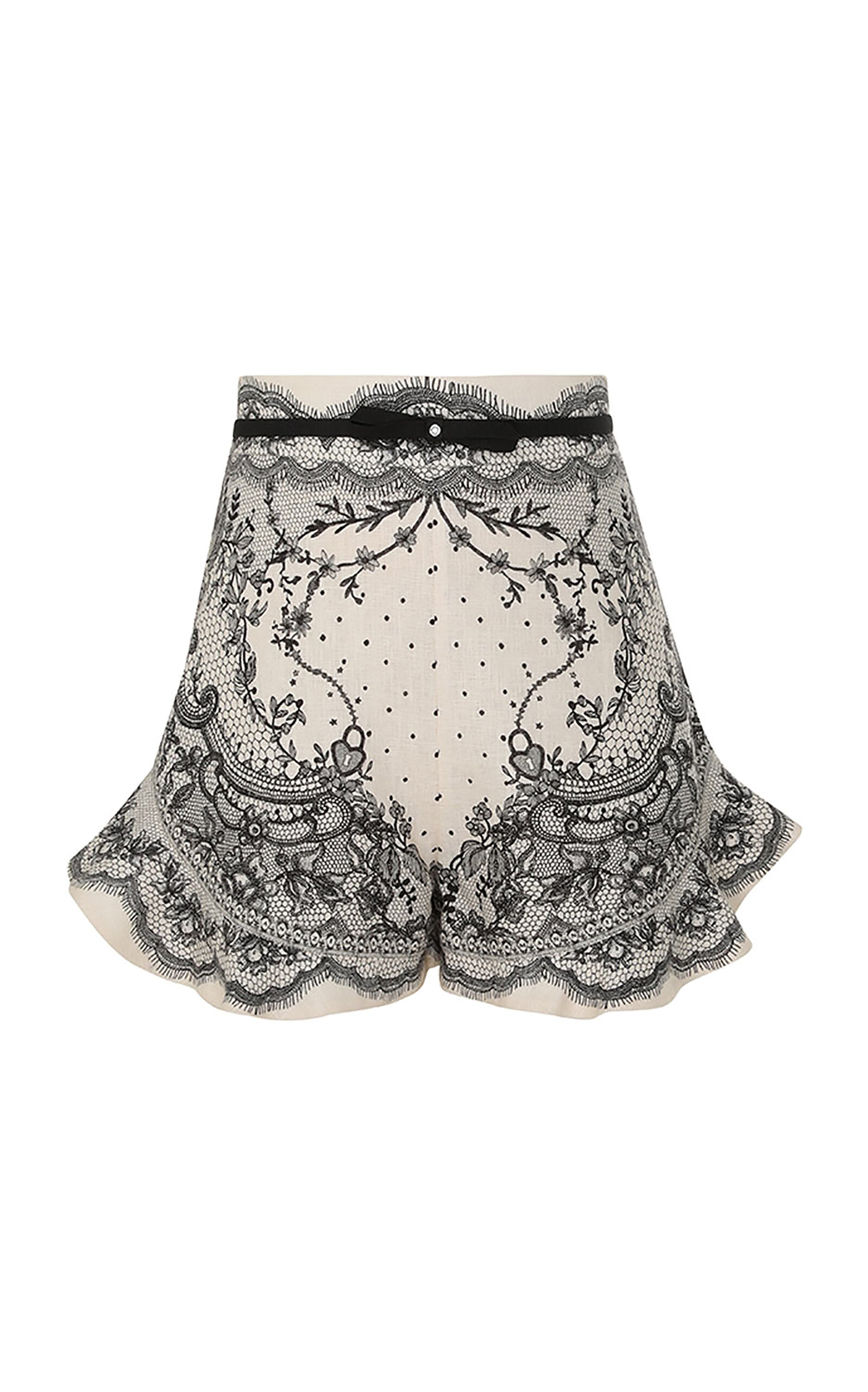Zimmermann Womens Crush Floral-pattern Belted Frilled Linen Shorts Ivory Locket In Print