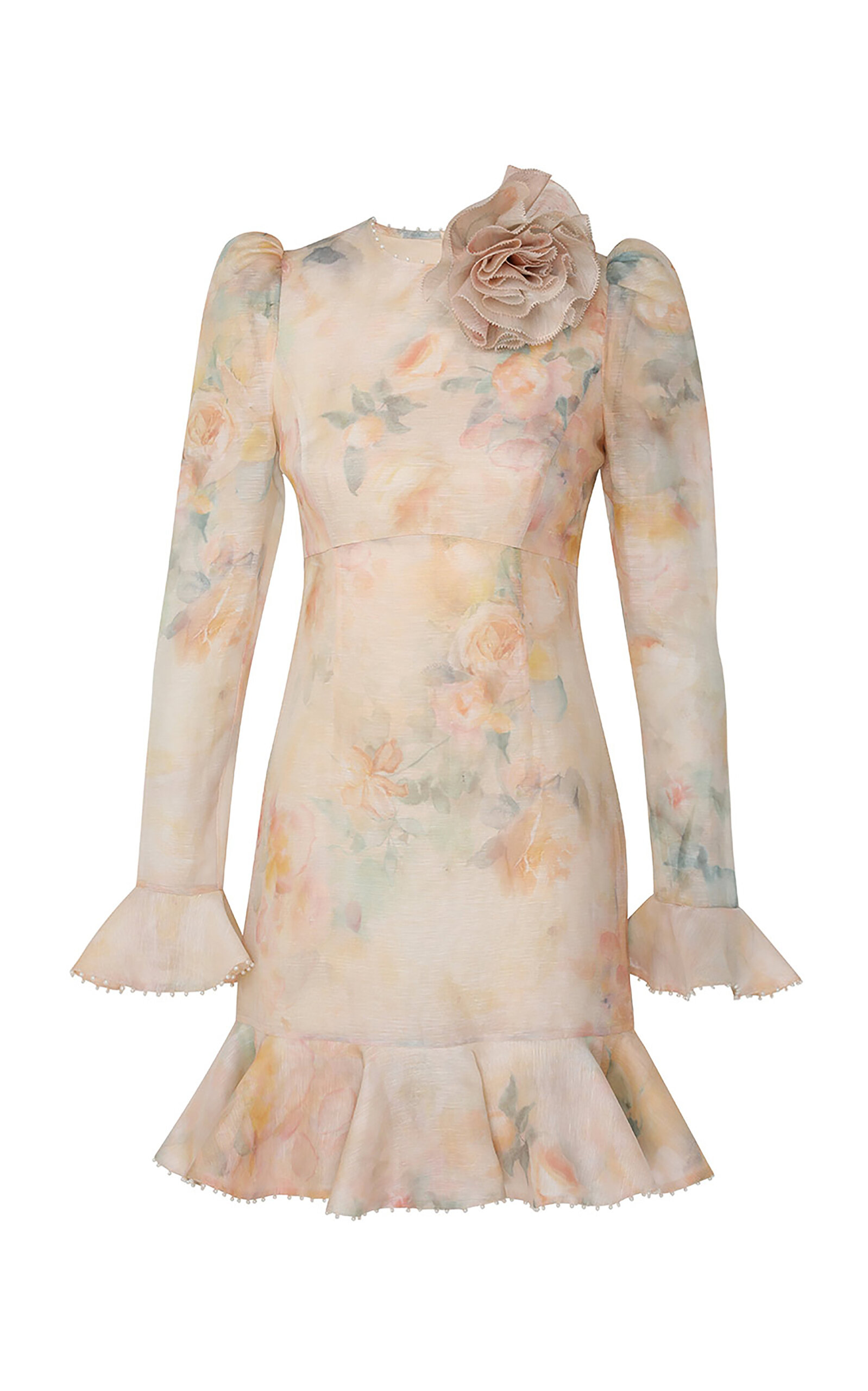 Shop Zimmermann Crush Flower-detailed Linen-silk Mini Dress In Multi