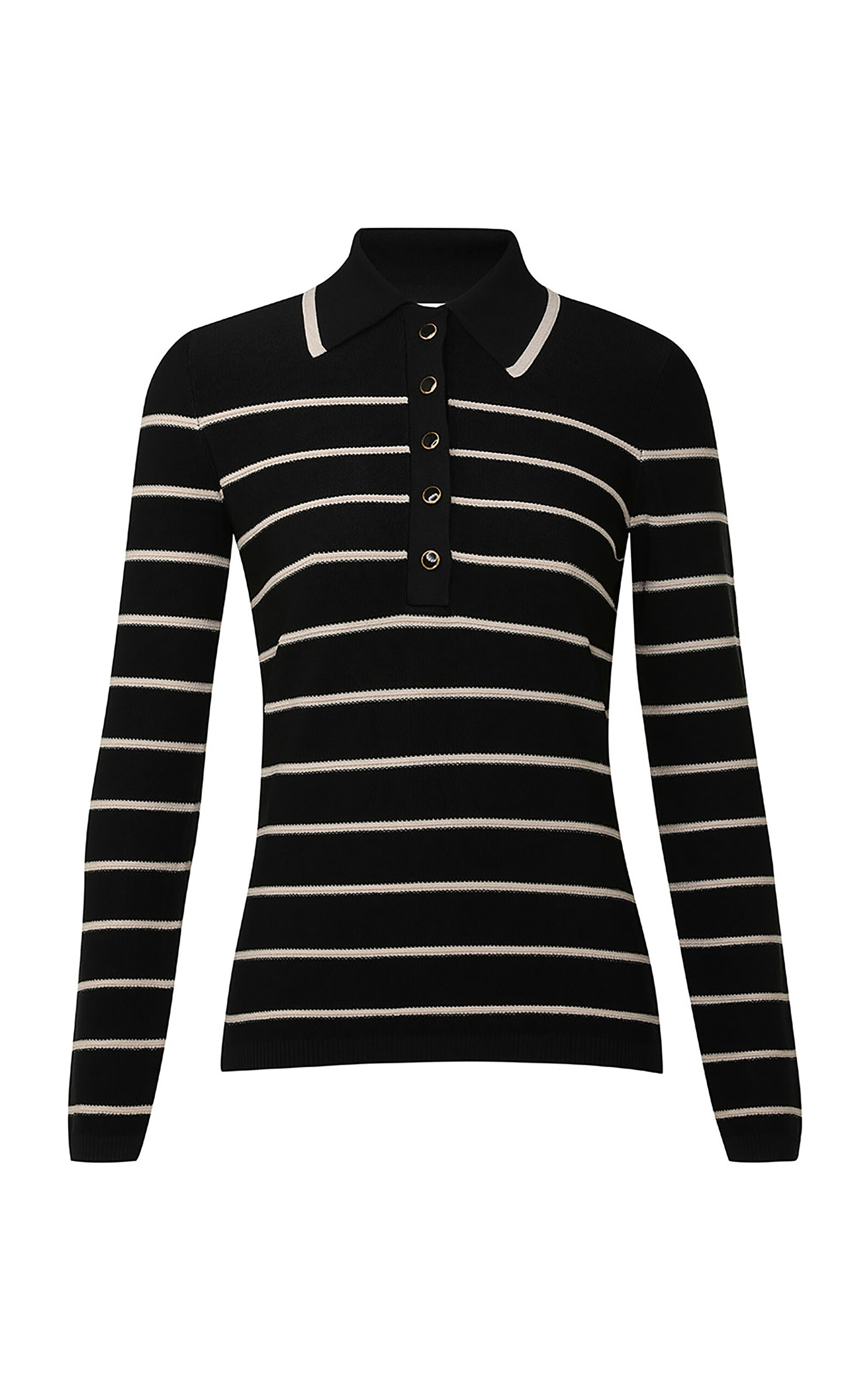 Zimmermann Crush Striped Knit Polo Top In Black,white