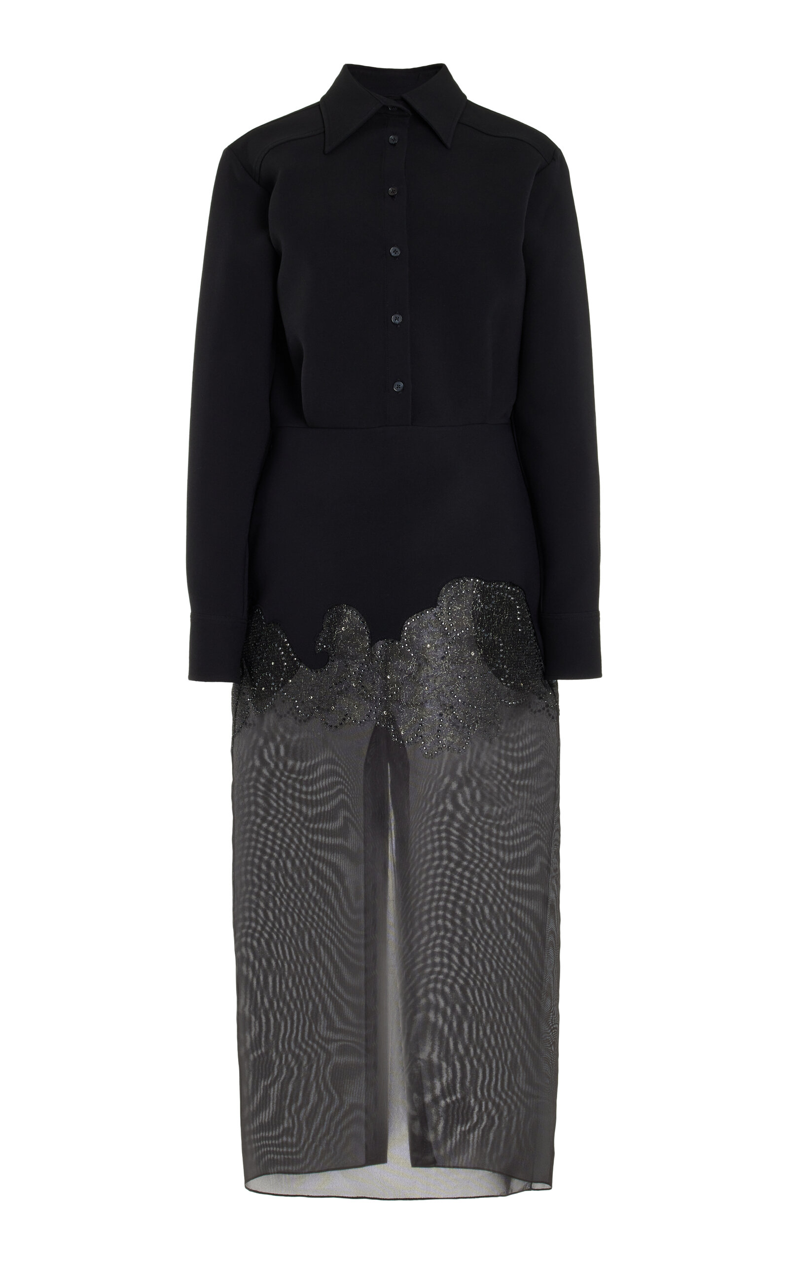 Brandon Maxwell The Amelie Embroidered Crepe-silk Midi Dress In Black