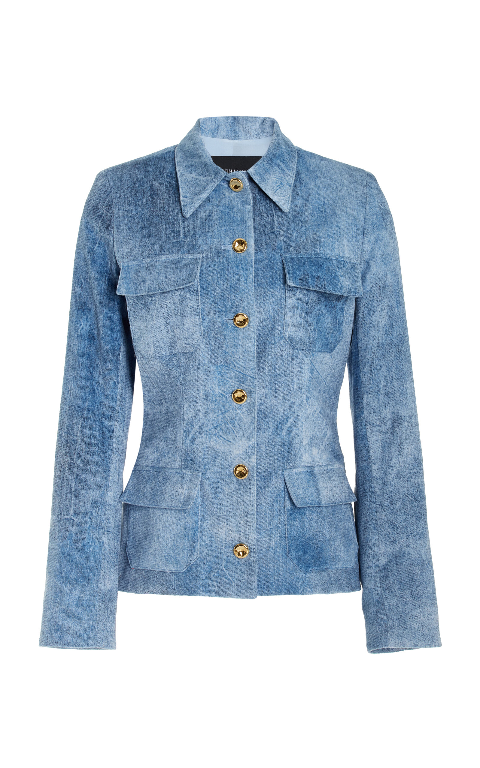 Brandon Maxwell The Gage Tailored Velvet Denim Jacket - Medium Wash