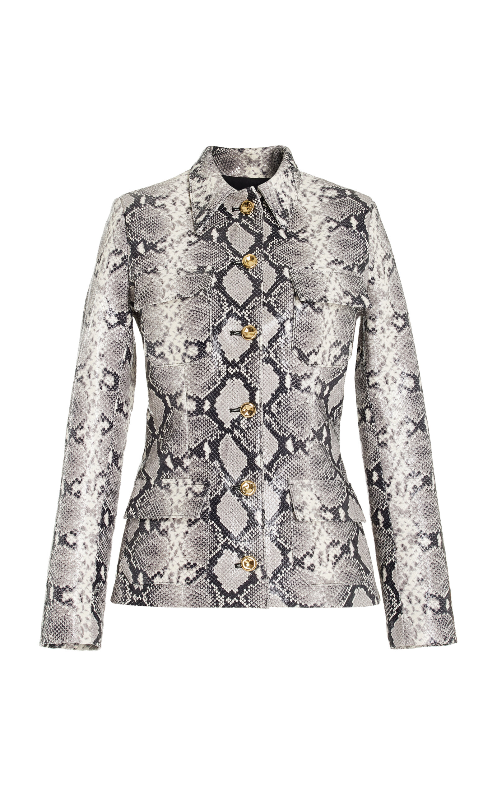 Brandon Maxwell The Gage Tailored Snake-effect Leather Jacket In Black,white