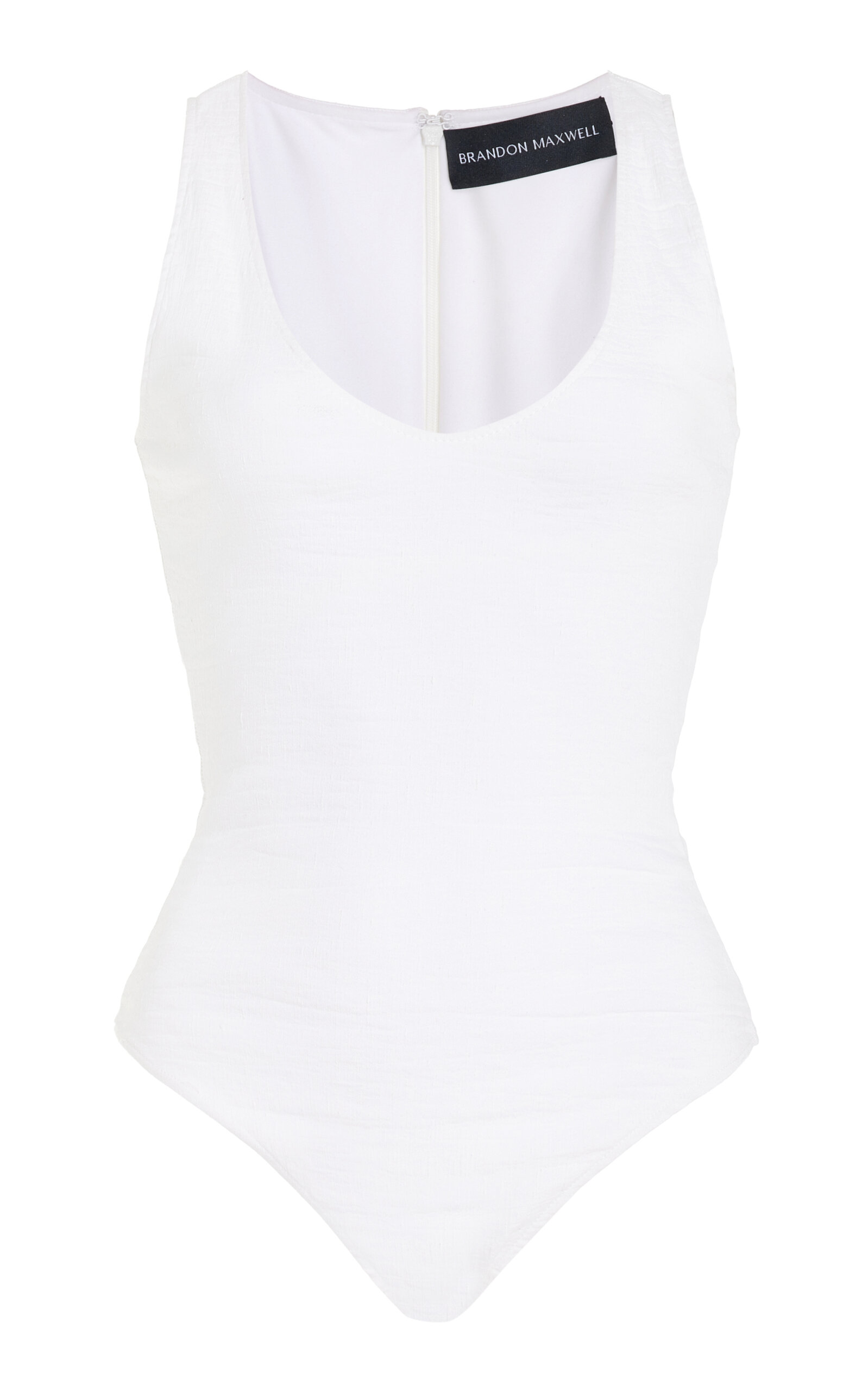 Brandon Maxwell The Janie Stretch-Linen Tank Bodysuit - White