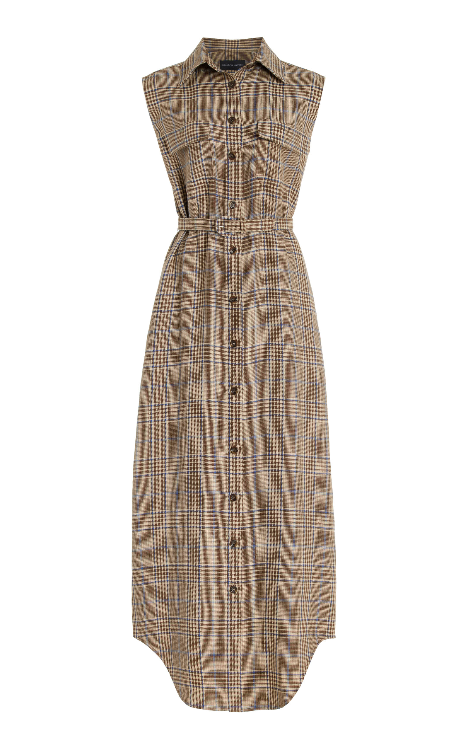 Brandon Maxwell The Lilian Plaid Linen-cotton Midi Shirt Dress In Plaid