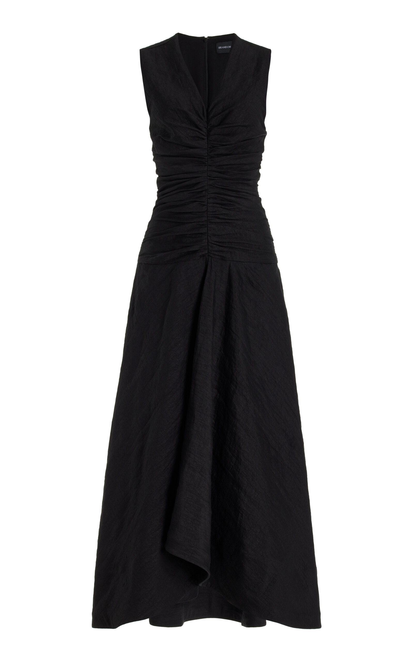 Brandon Maxwell The Finley Stretch-linen Midi Dress In Black