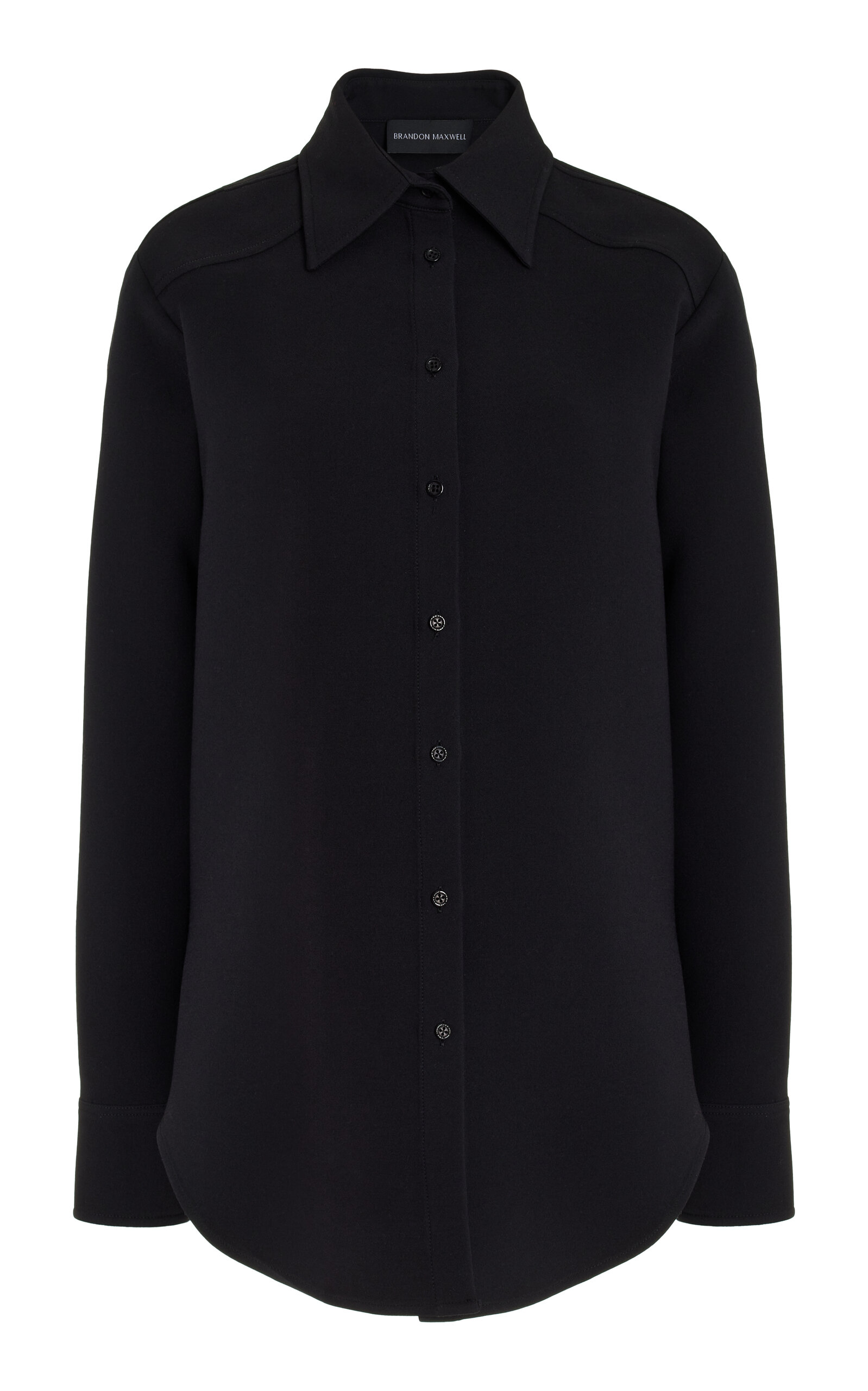 Brandon Maxwell The Vince Western-Yoked Wool-Silk Crepe Shirt