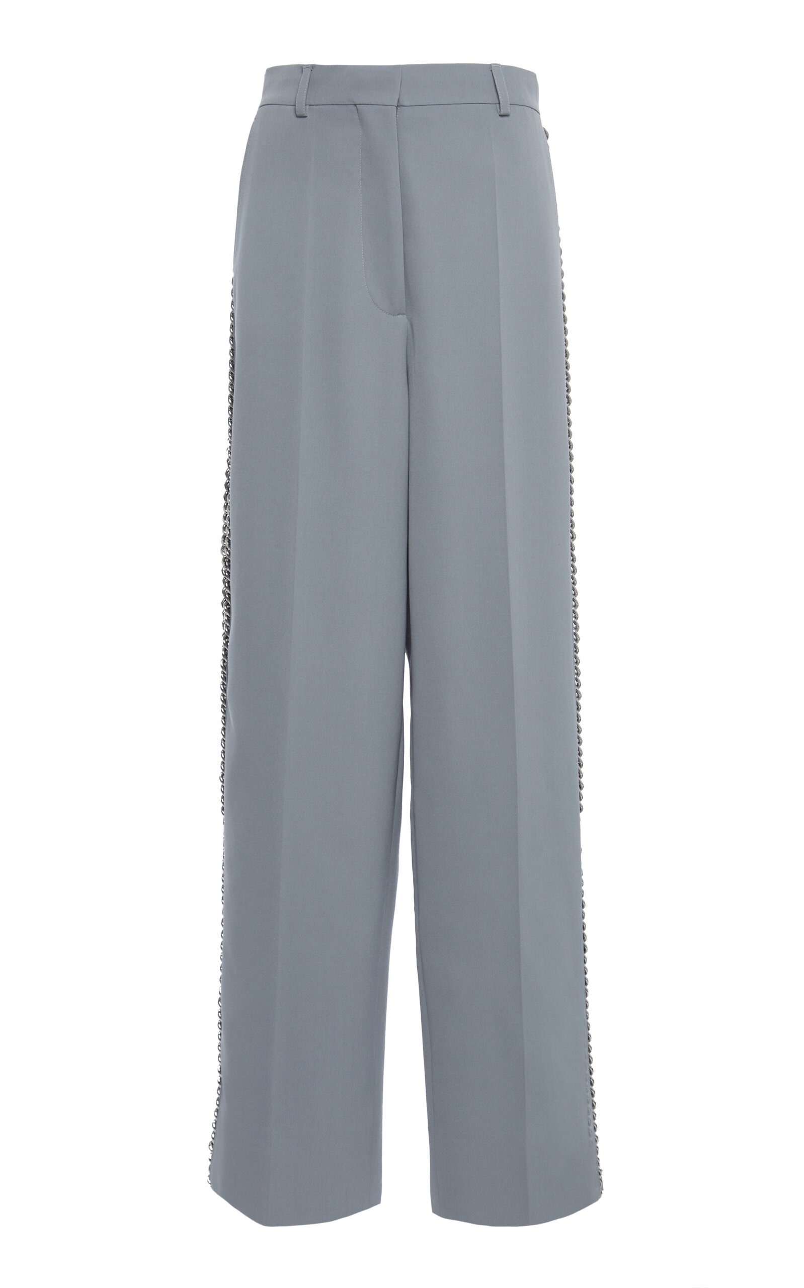 Shop Stella Mccartney Chain-embellished Stretch-wool Wide-leg Pants