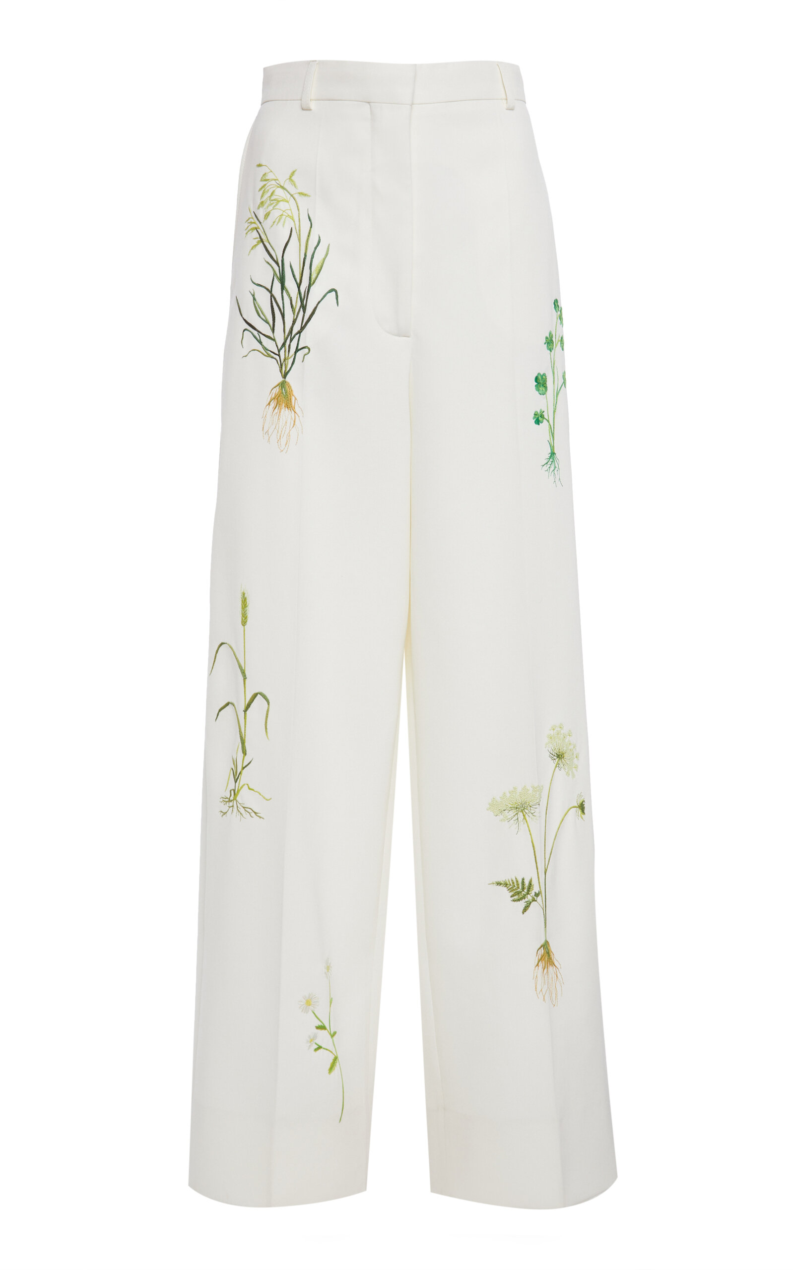 Stella Mccartney Embroidered Stretch-wool Wide-leg Pants In Ivory