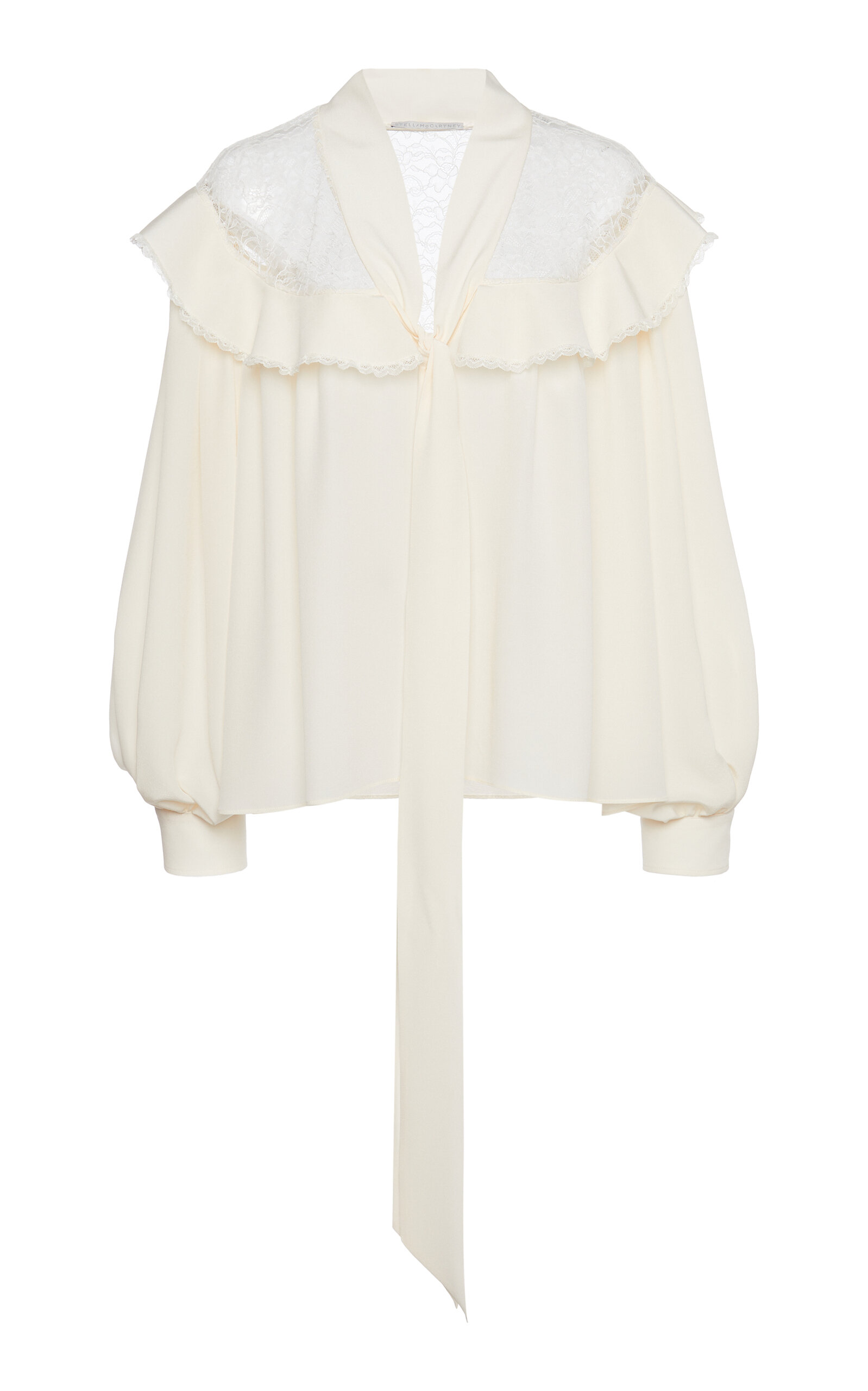 Stella Mccartney Ruffled Silk-lace Top In Off-white