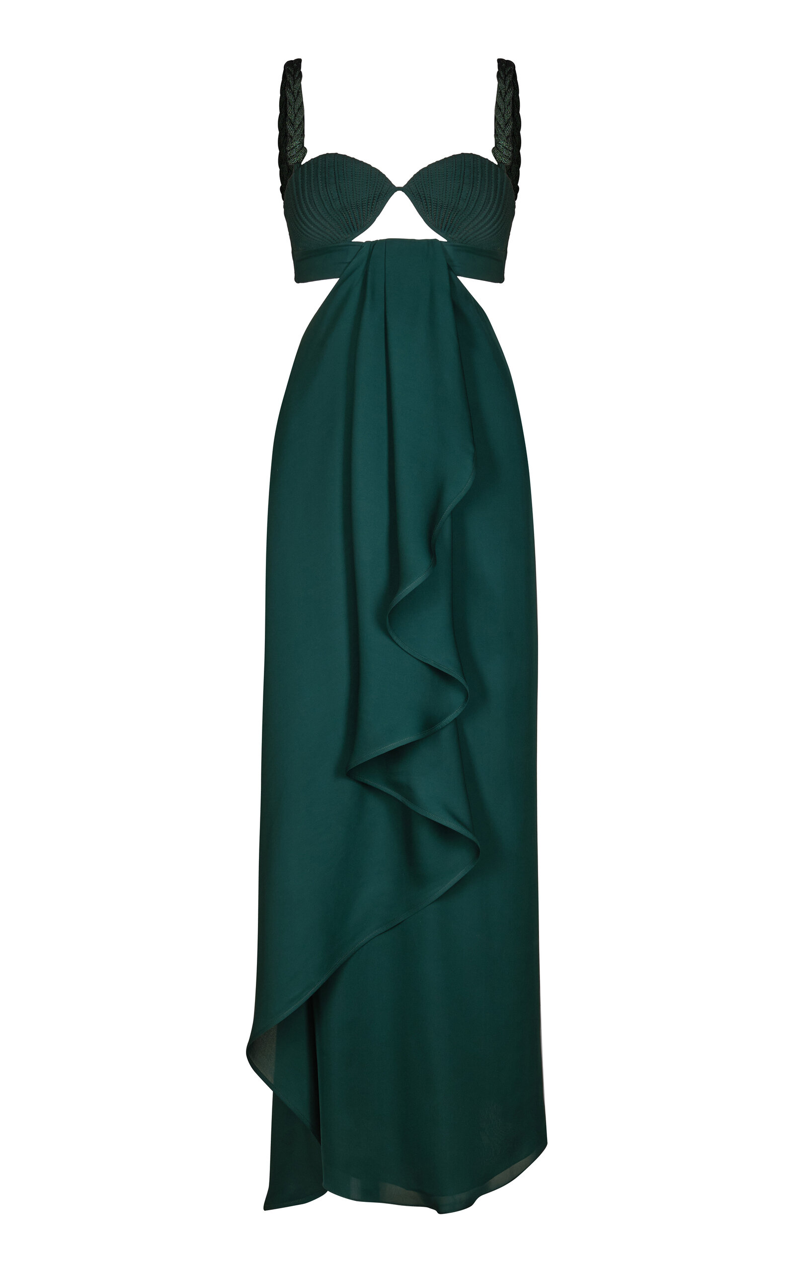 Shop Johanna Ortiz Sea Poem Draped Cutout Maxi Dress In Green