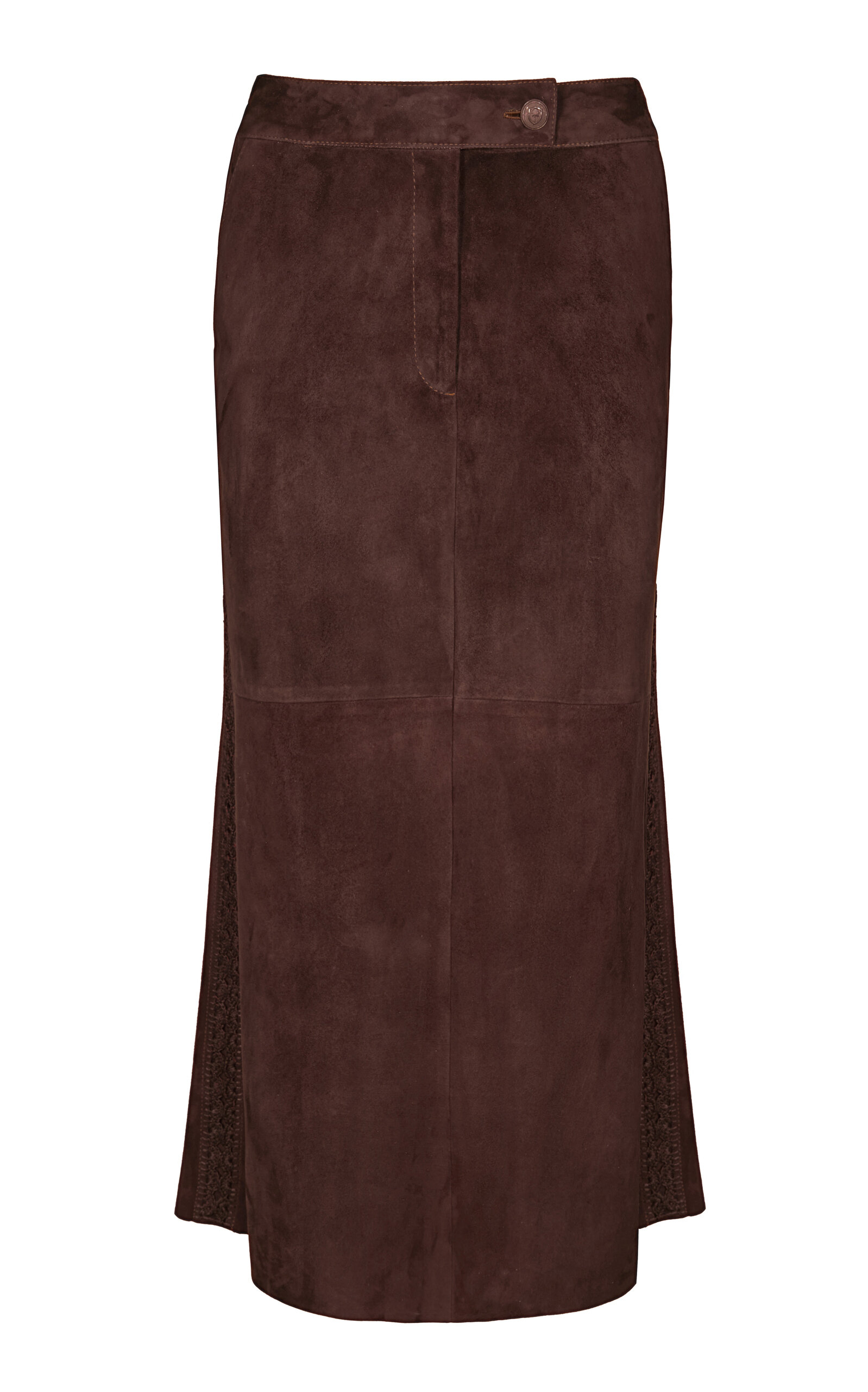 El Buque Embroidered Suede Midi Skirt