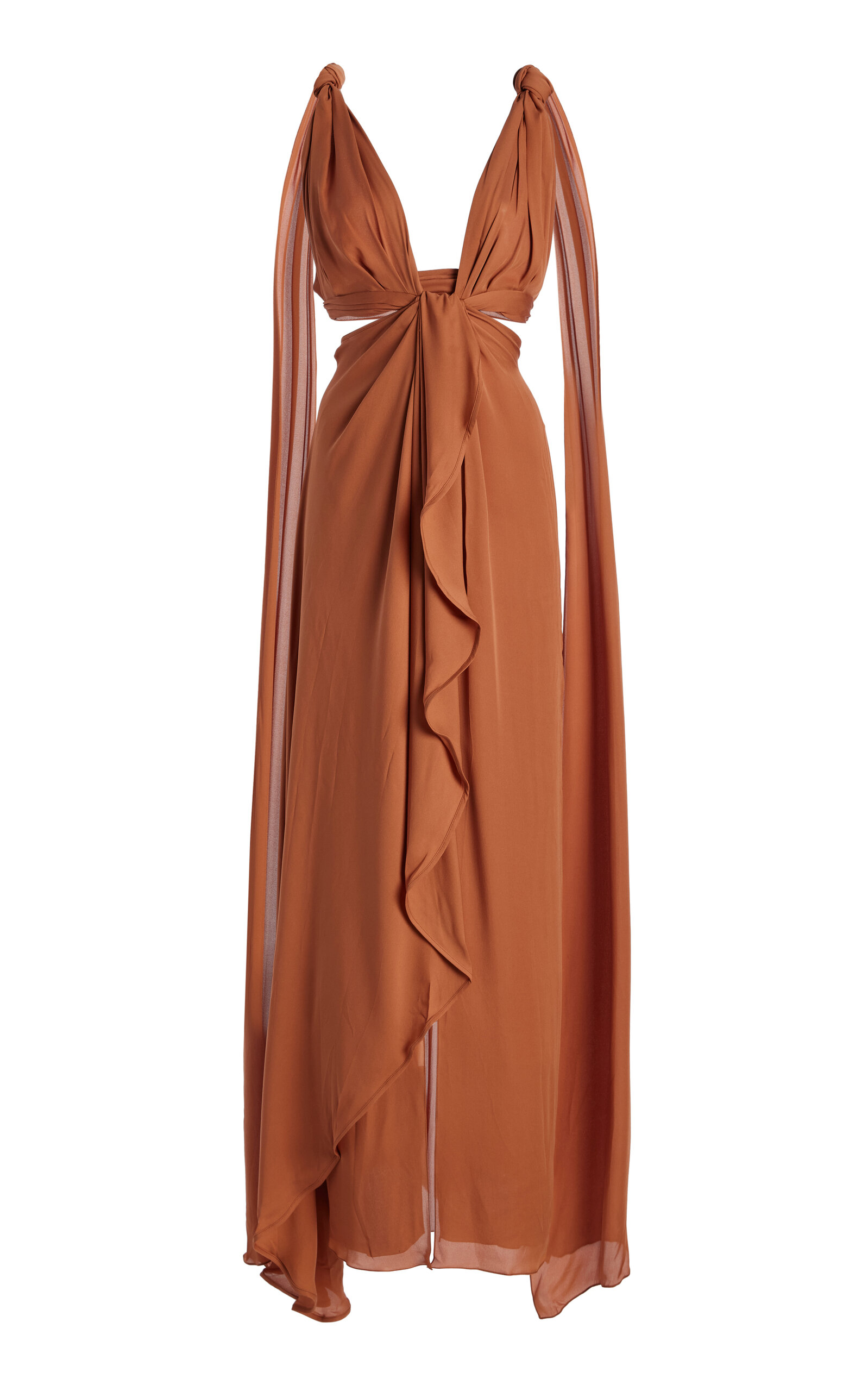 Johanna Ortiz Ocean Mysteries Draped Silk Maxi Dress In Nude