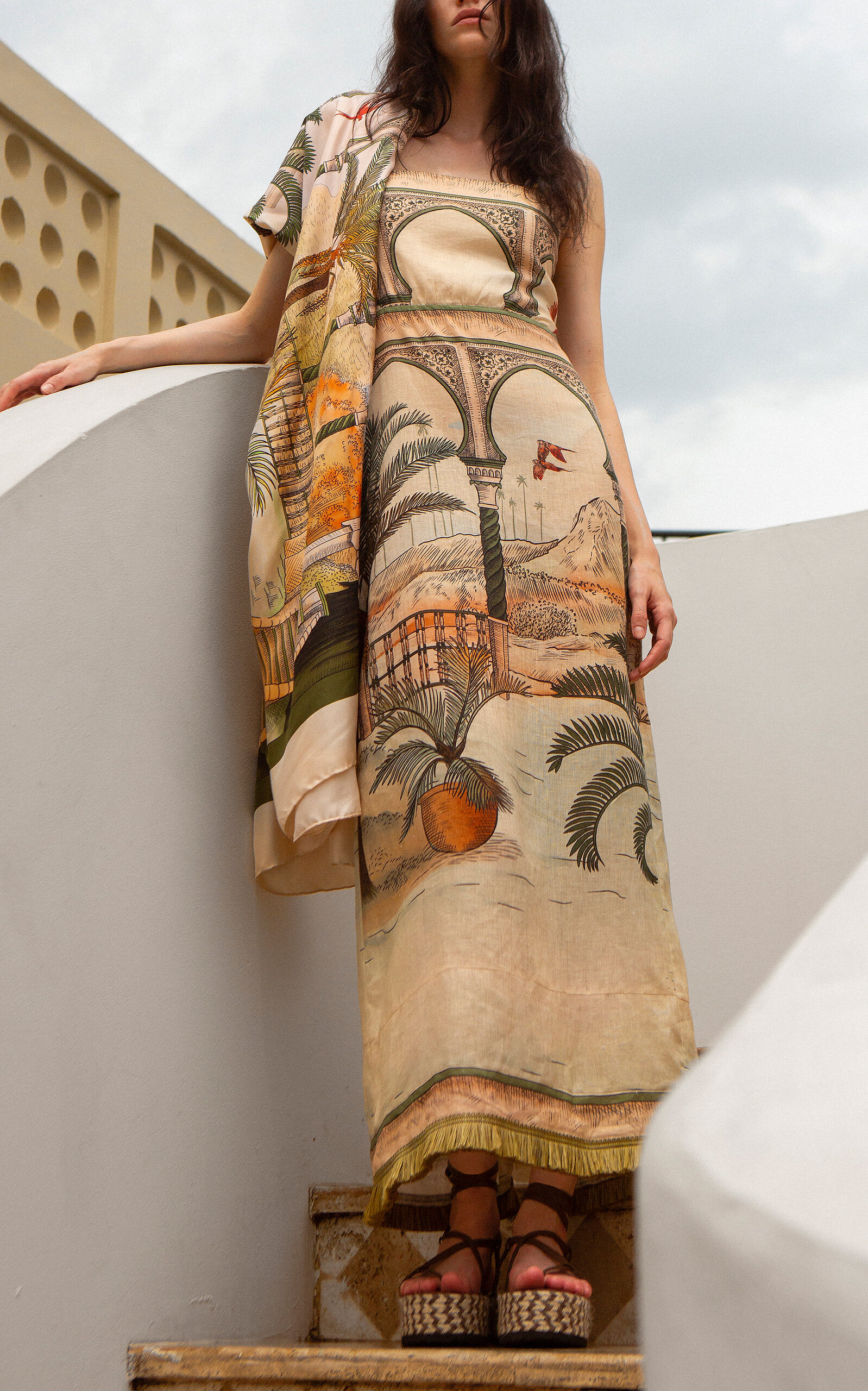 Johanna Ortiz Cartagening Tasseled Linen Midi Dress - Print