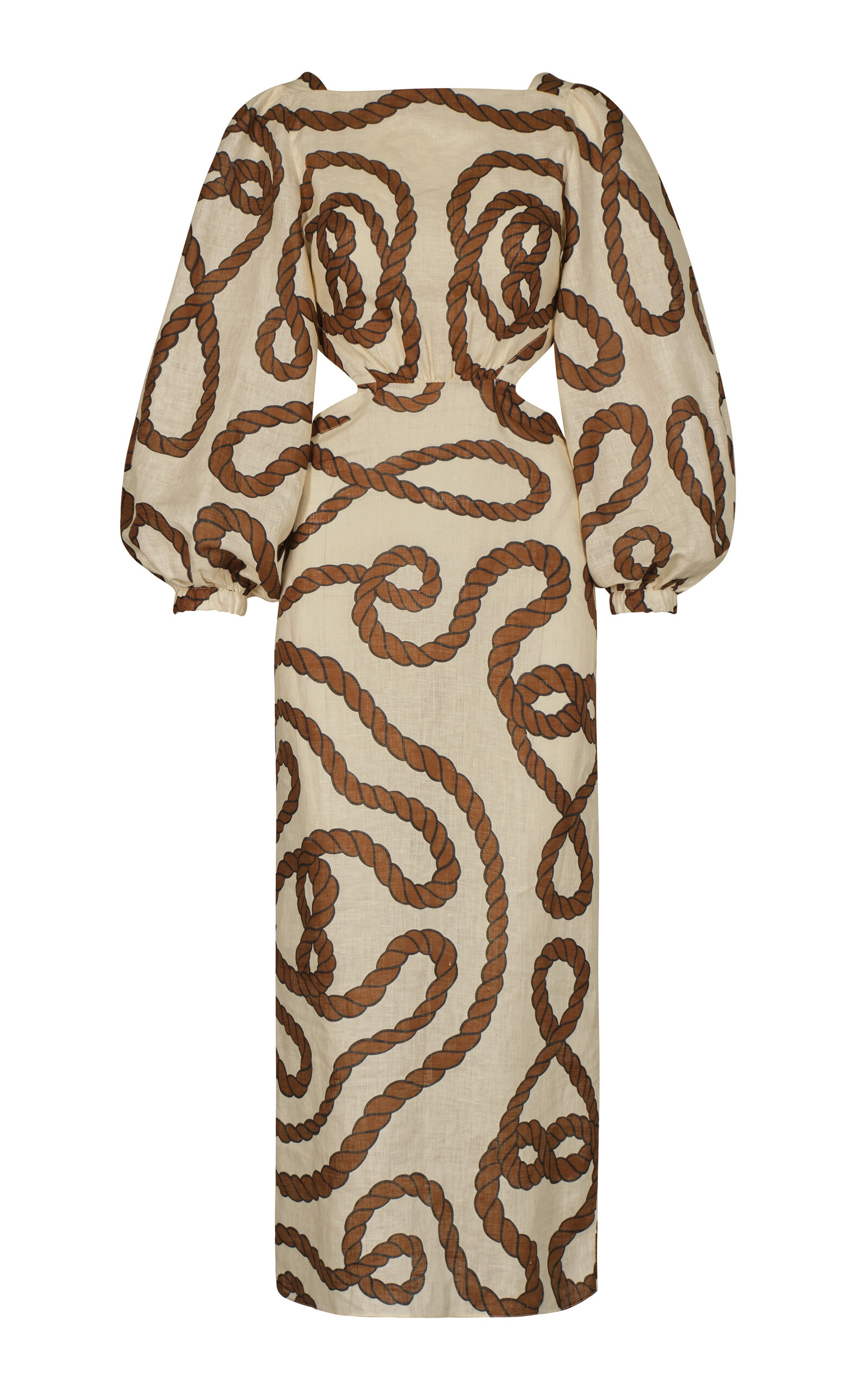 Johanna Ortiz Sailing Robes Balloon Sleeve Linen Midi Dress - Neutral