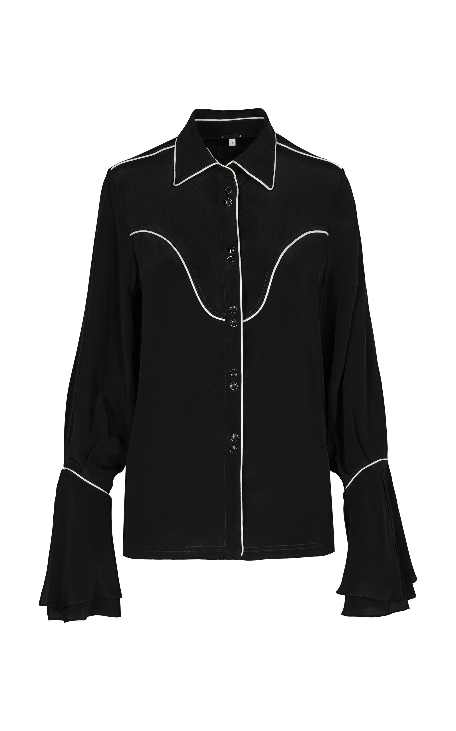 Black High Tides Piped Silk Shirt