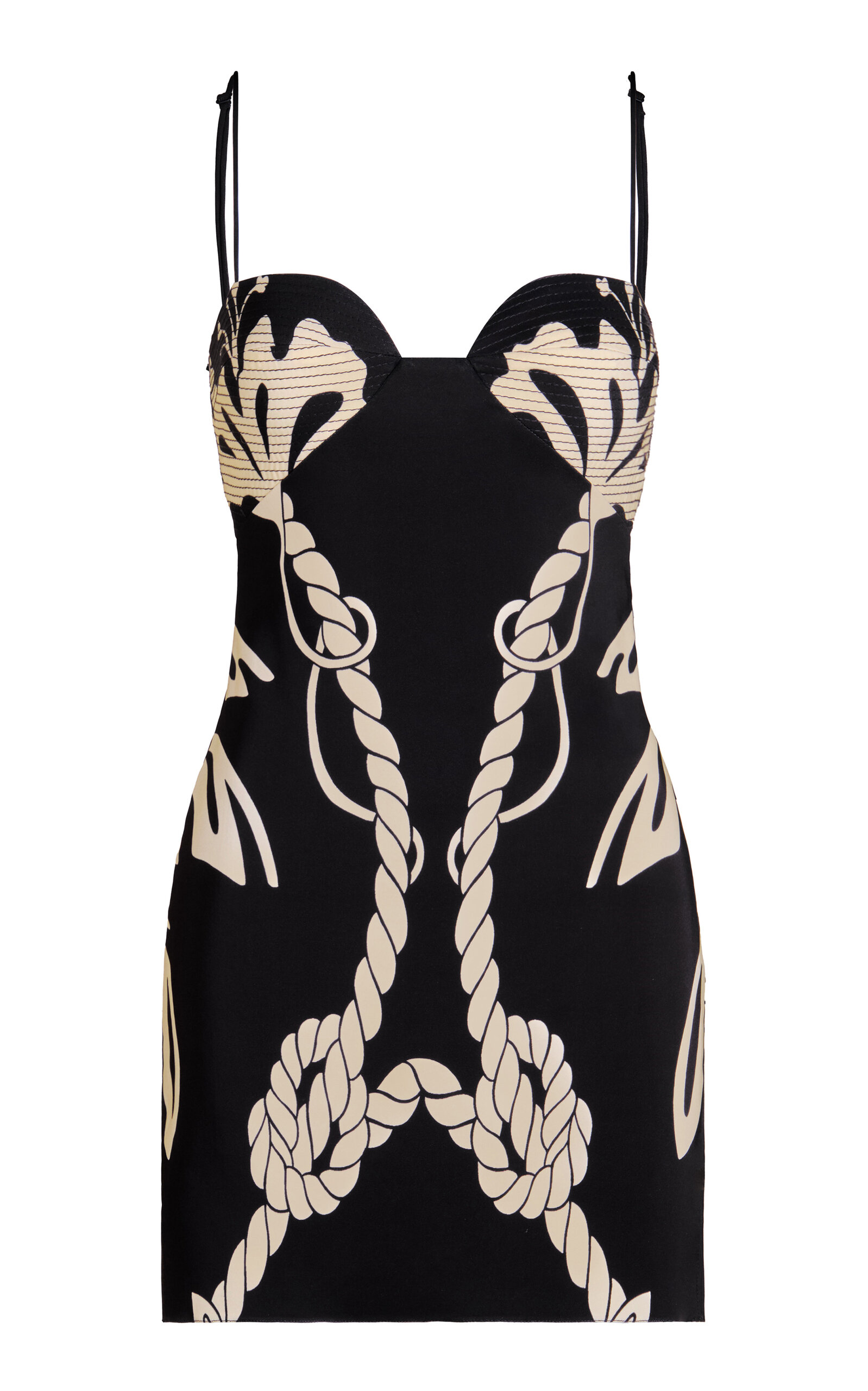 Shop Johanna Ortiz Maritime Star Printed Bustier Mini Dress In Black,white