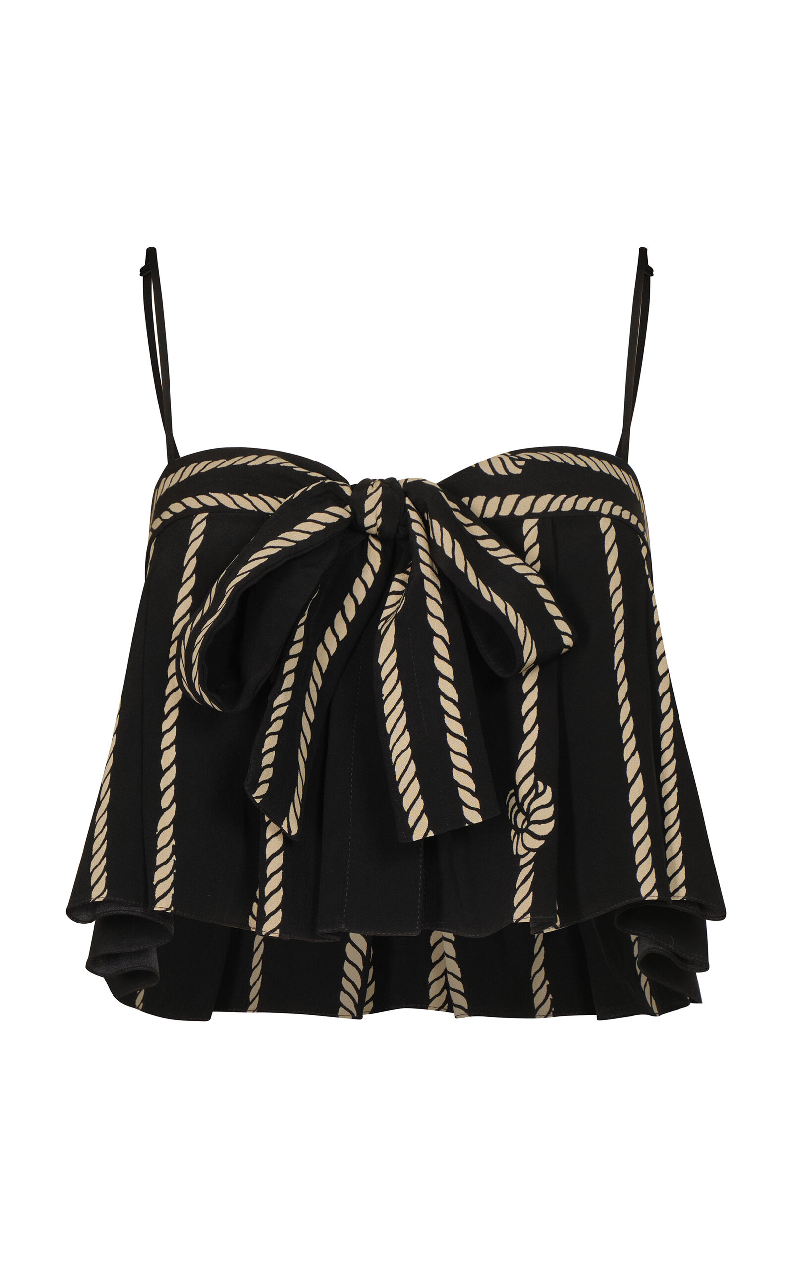 Johanna Ortiz Deep Ocean Tie-detailed Silk Crop Top In Black,white