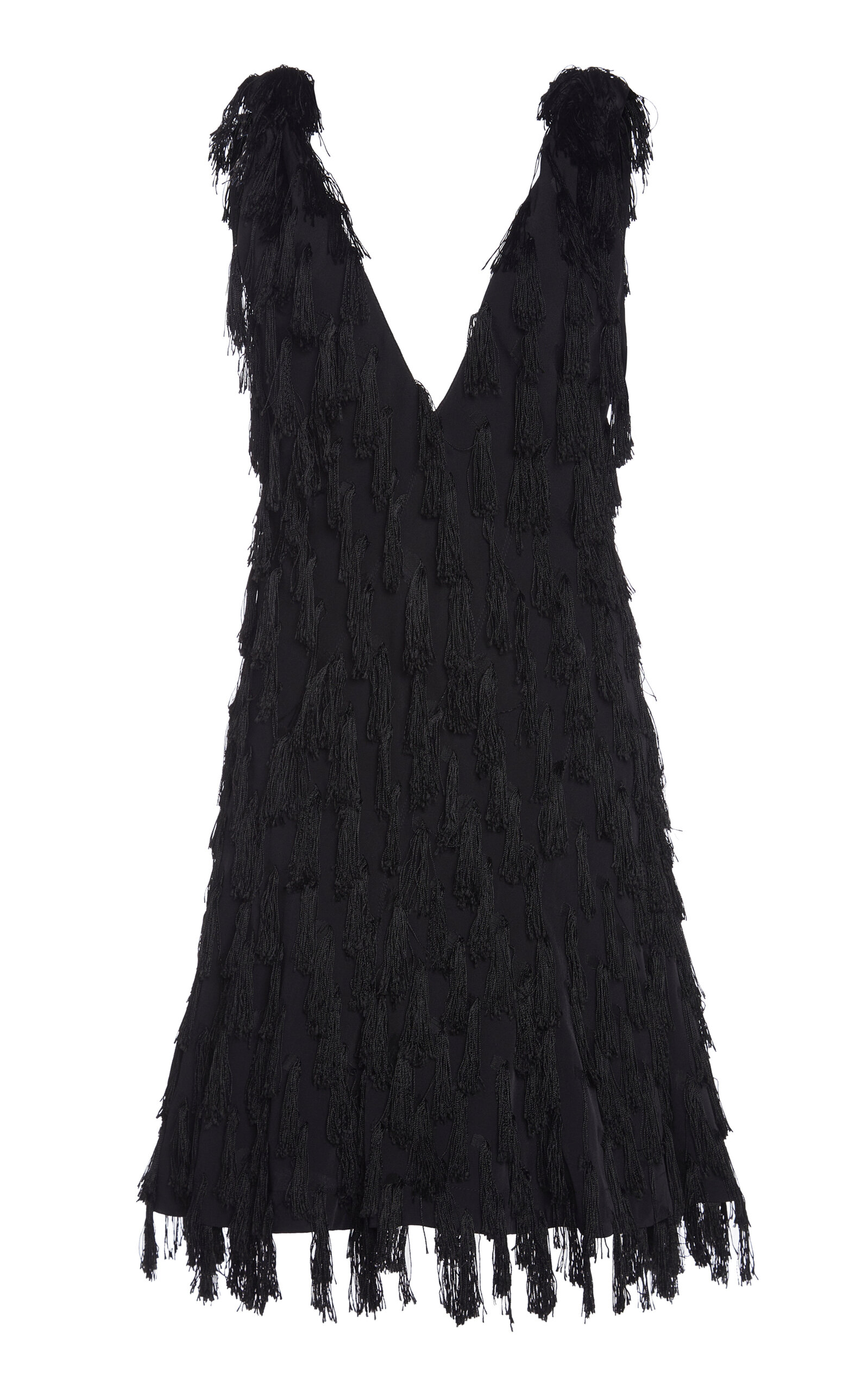 Bottega Veneta Fringed Fil Coupe Crepe Mini Dress In Black