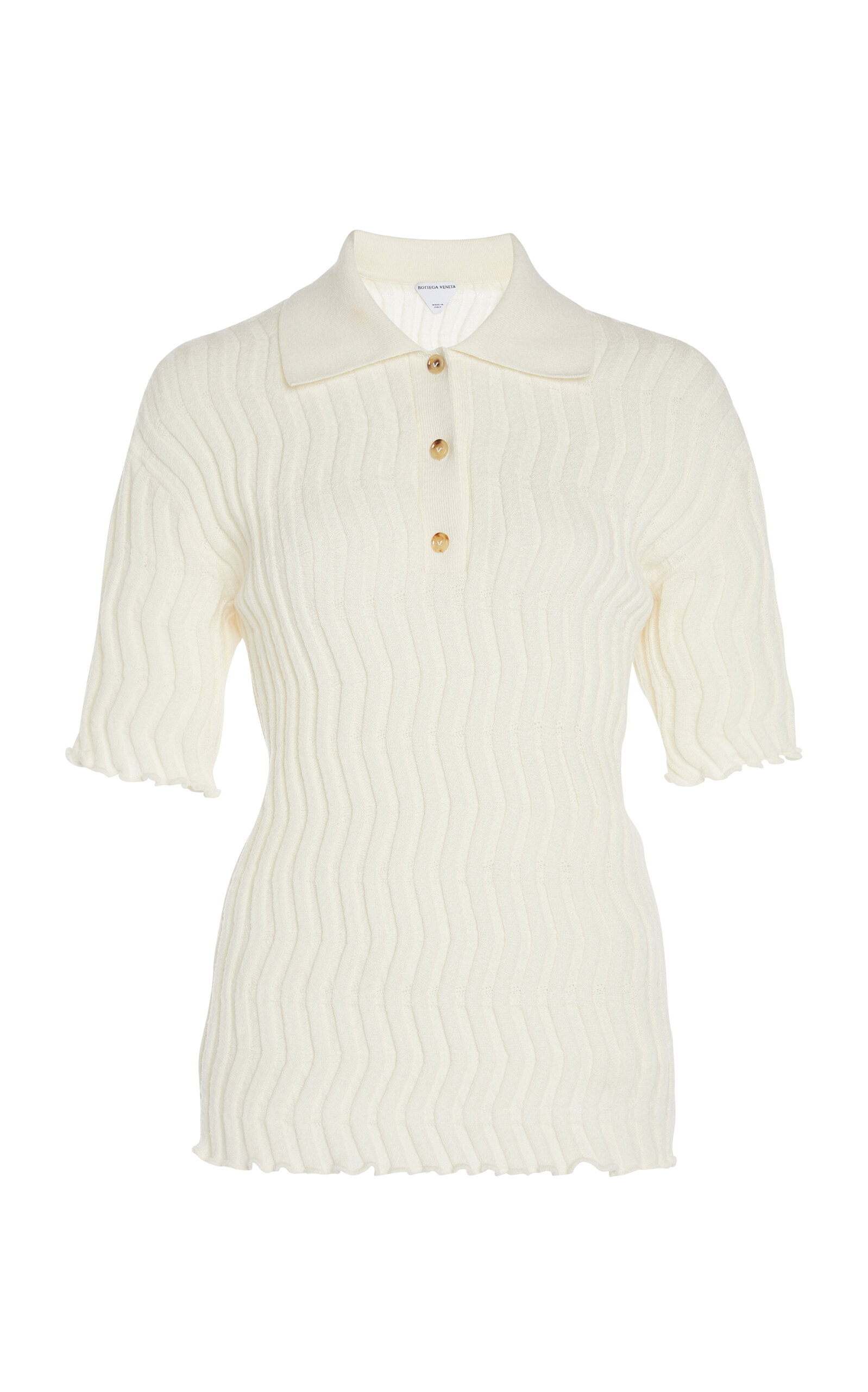 Bottega Veneta Zigzag Knit Short-sleeve Polo Top In Beige
