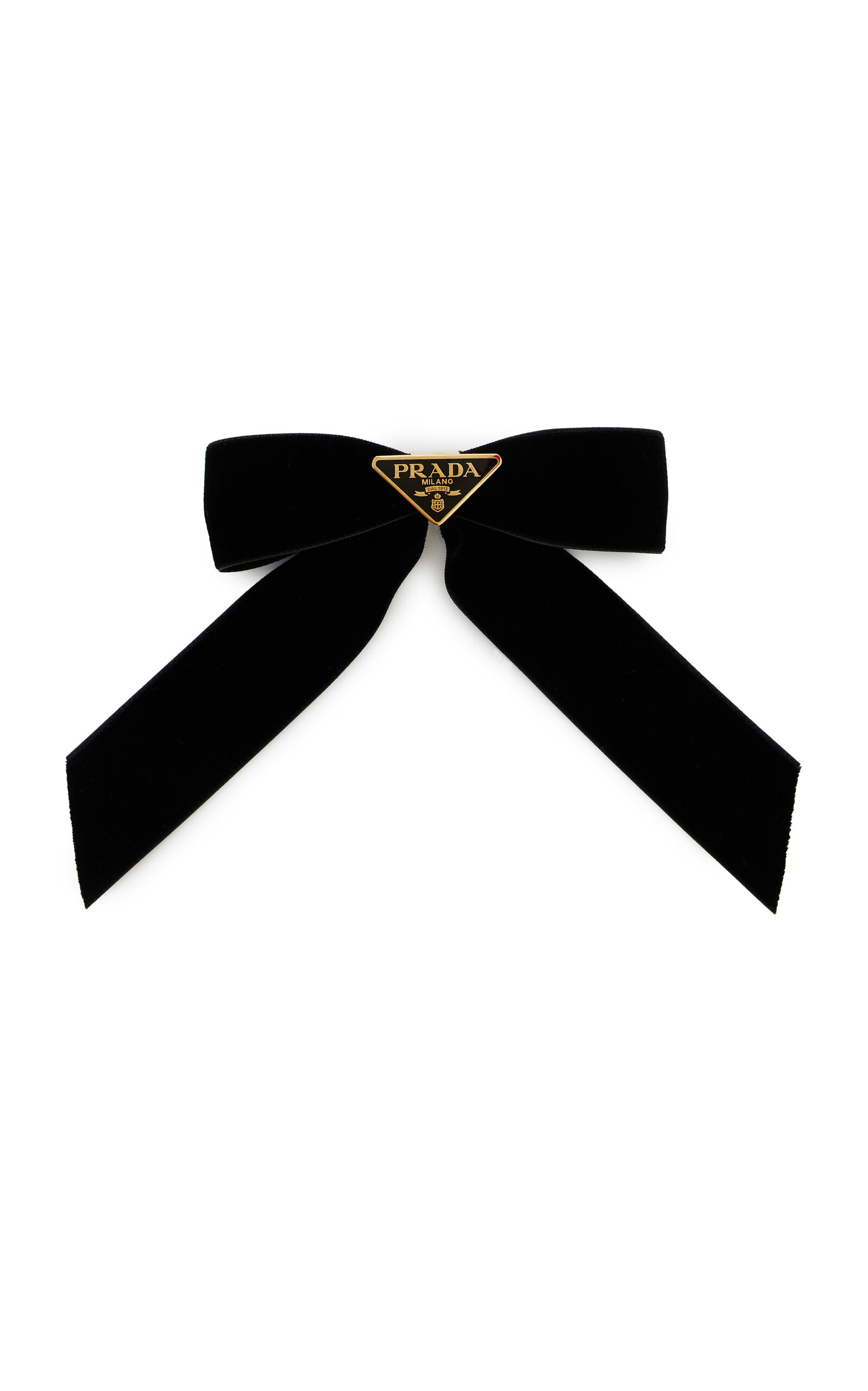 Prada Triangle Logo Velvet Bow Hair Clip In Black