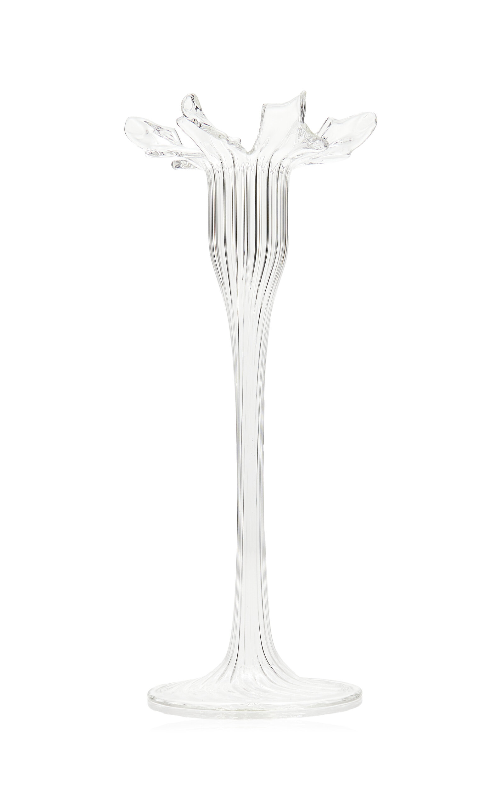 Moda Domus Medium Floral Glass Candle Stick - Clear