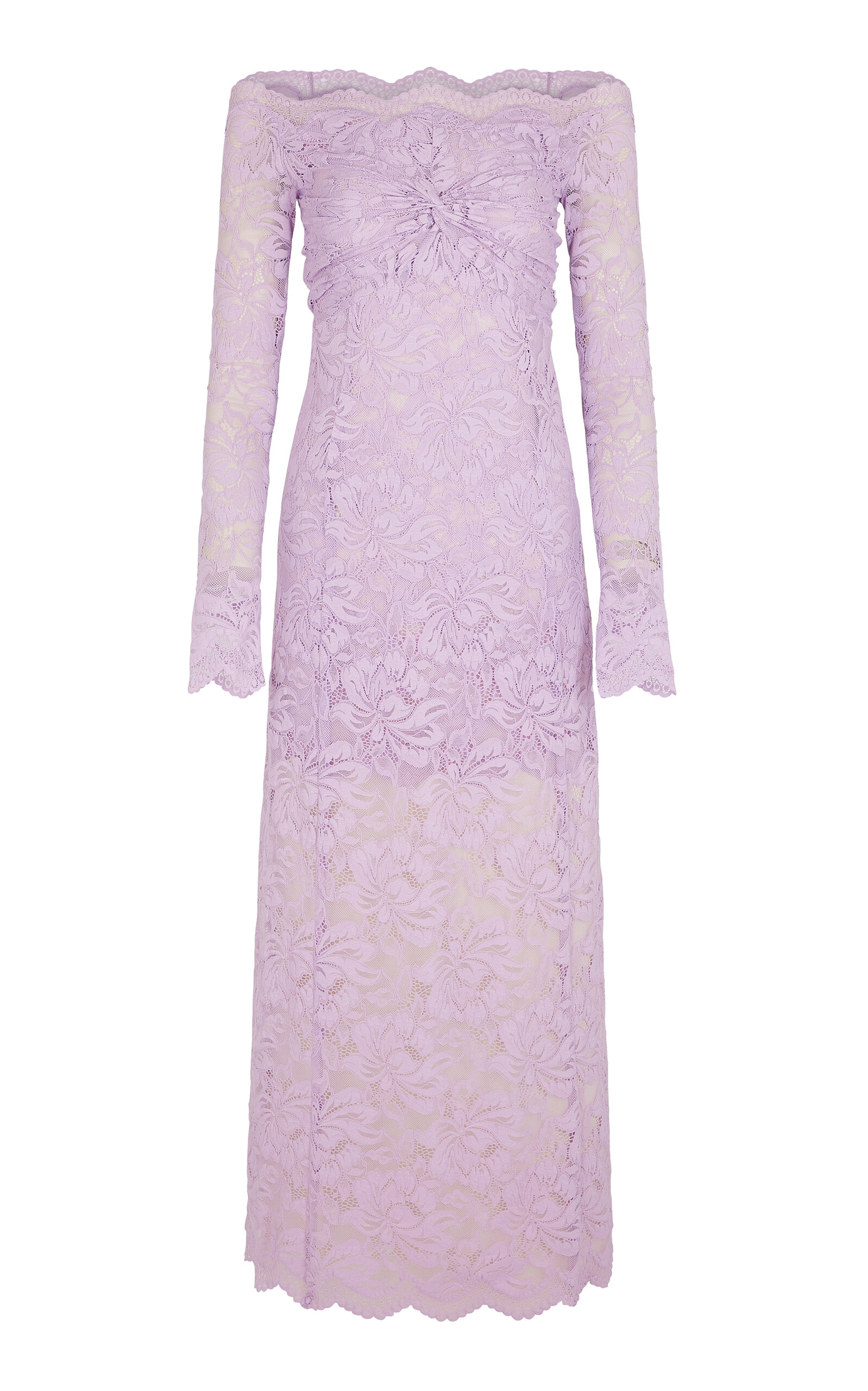 Rabanne Womens French Lavander Off-shoulder Long-sleeves Lace Midi Dress In Purple