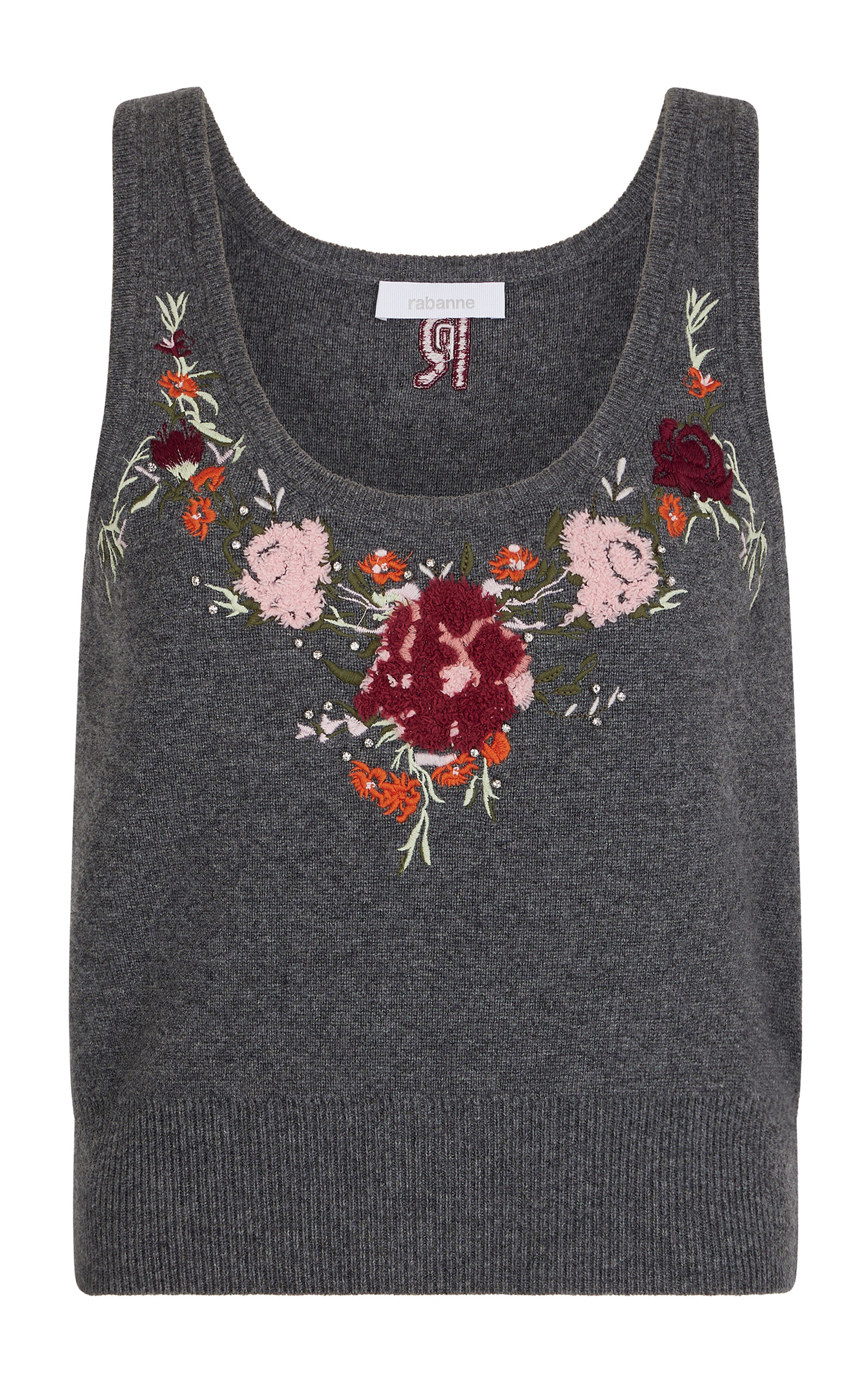 Shop Rabanne Embroidered Wool-cashmere Top In Grey